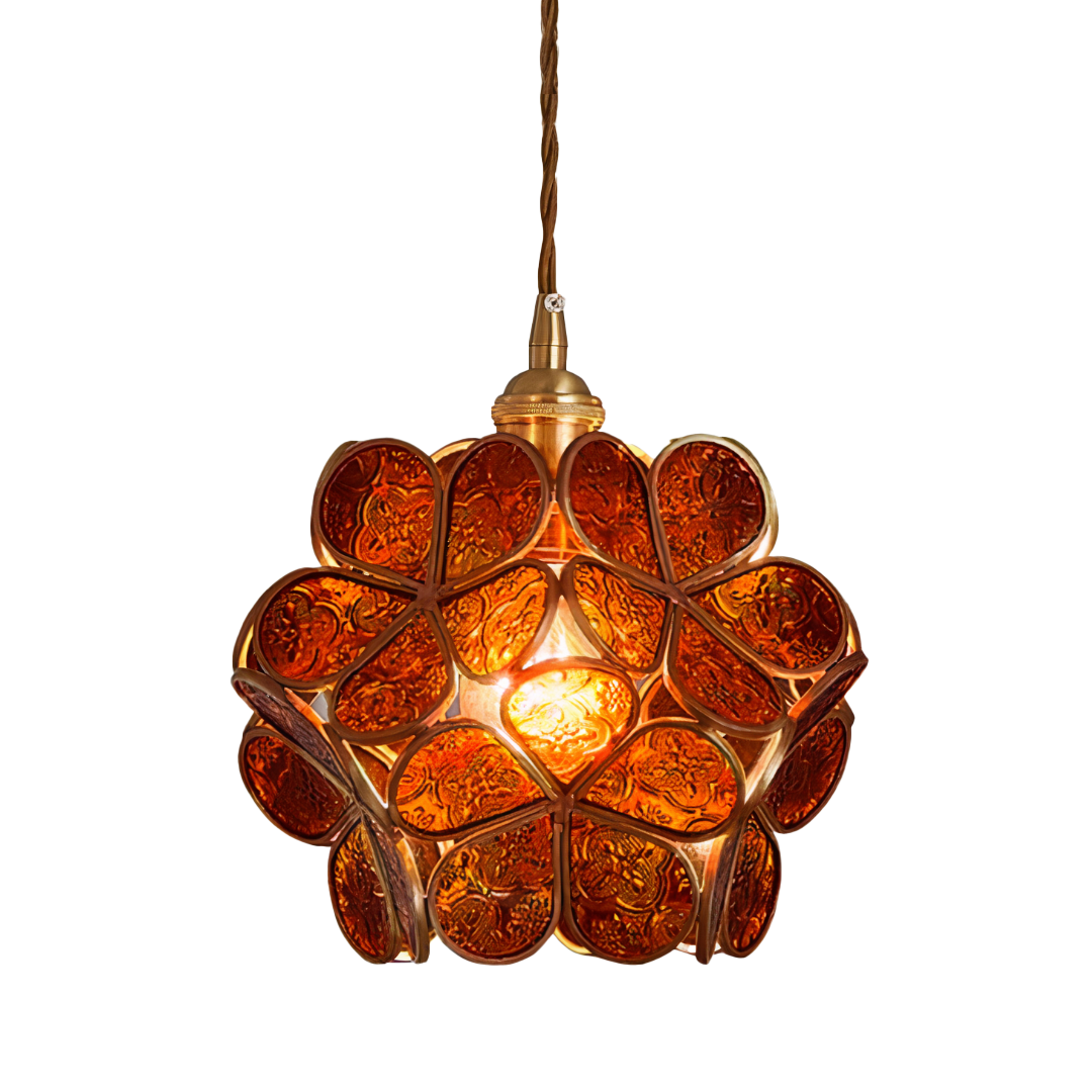 Flower Glass Pendant Light | Brass Vintage Style, E27