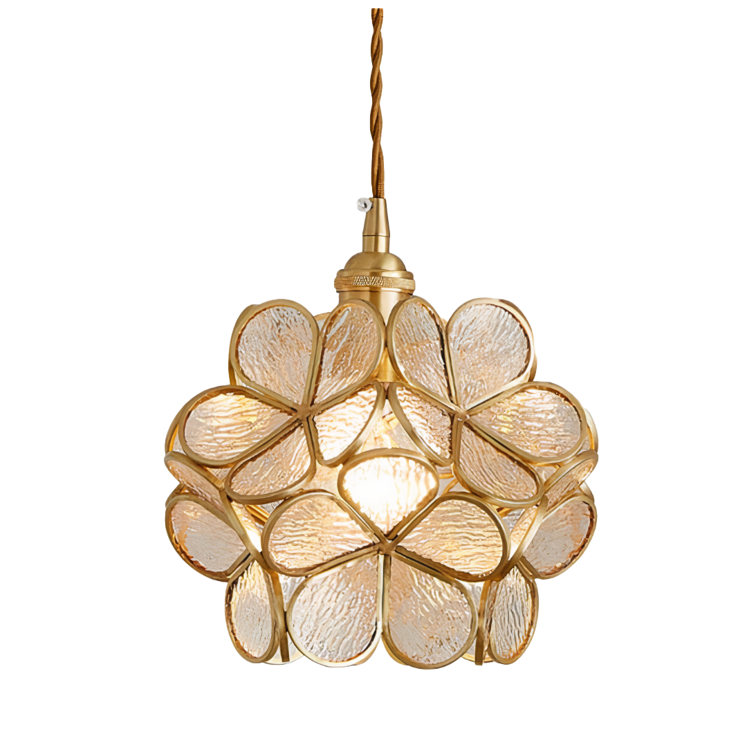 Flower Glass Pendant Light | Brass Vintage Style, E27