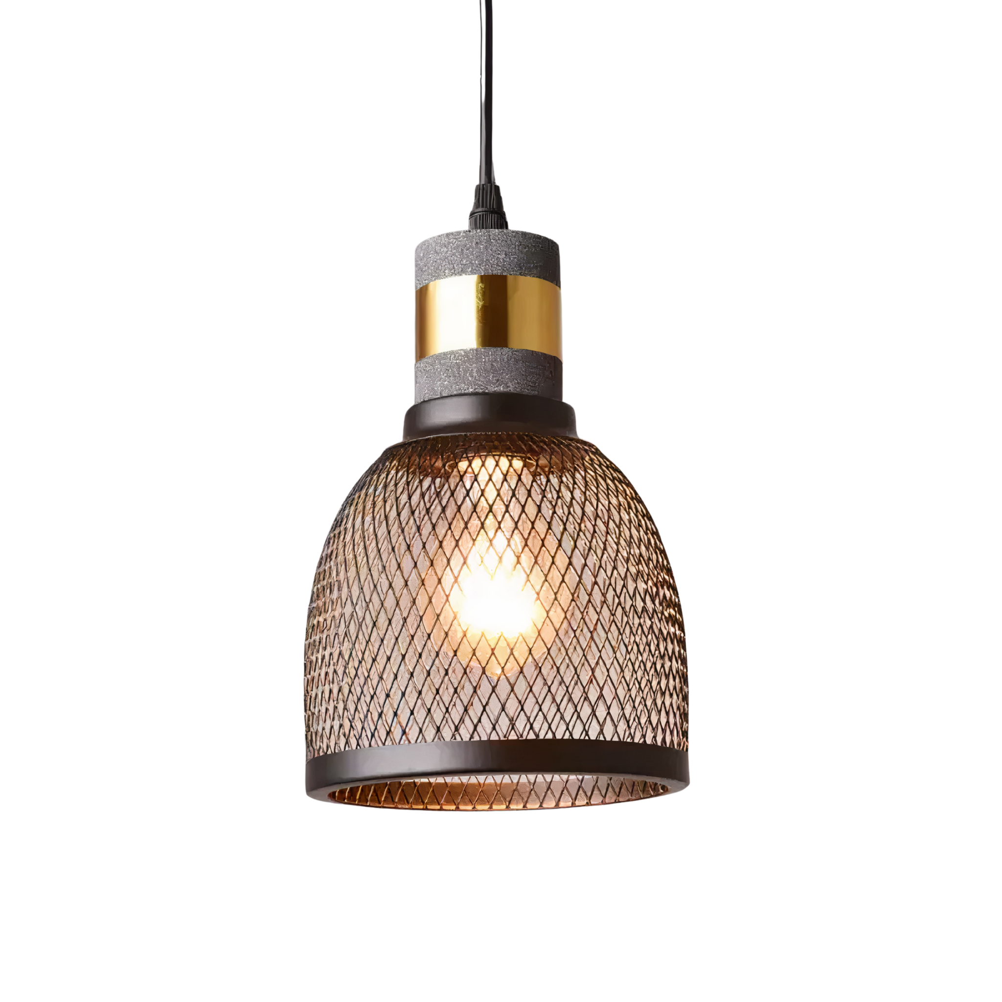 Concrete and Wire Cage Pendant Light | Industrial Mesh Design, E27