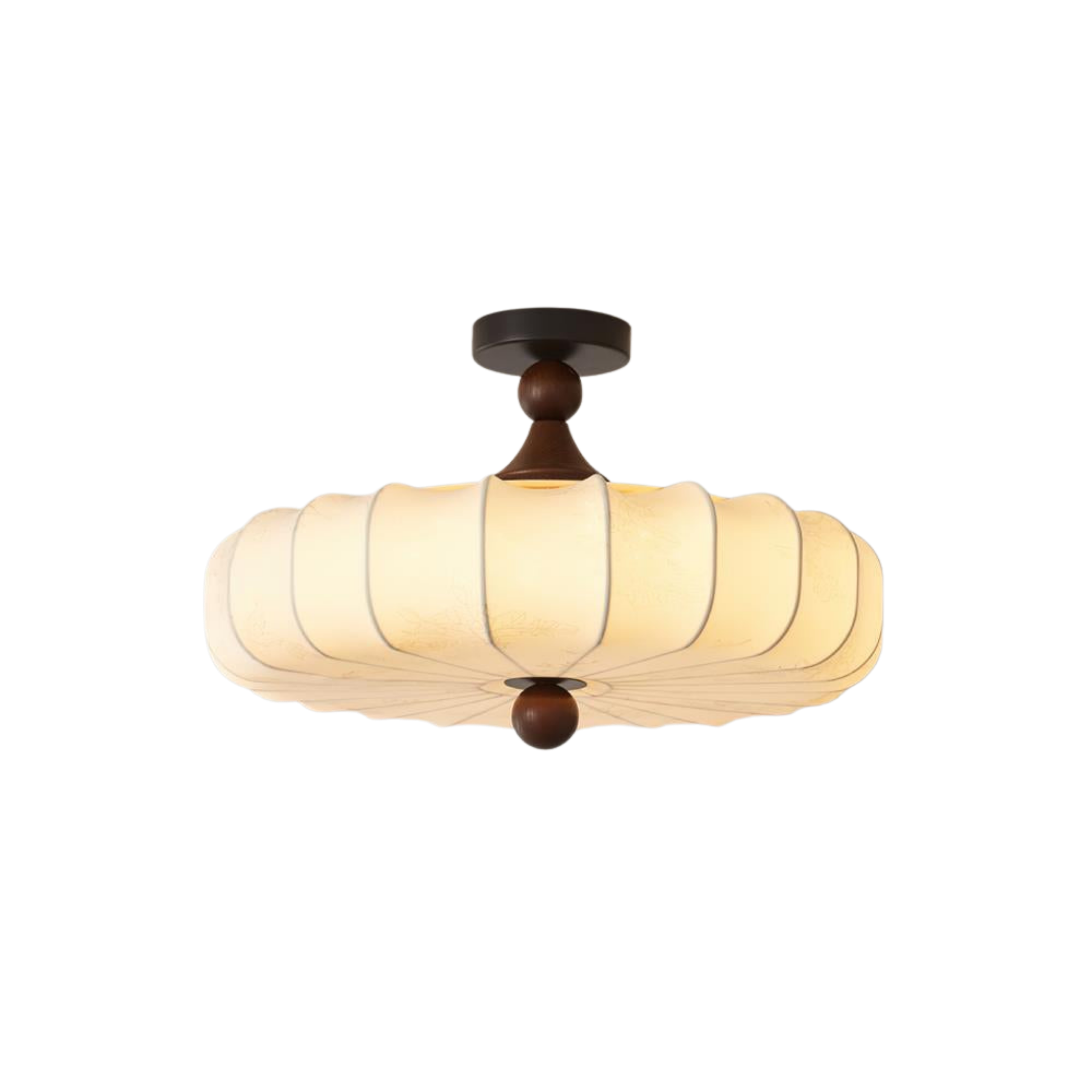Floral Fabric Ceiling Light | Walnut Wood Detail, Warm 3000K LED