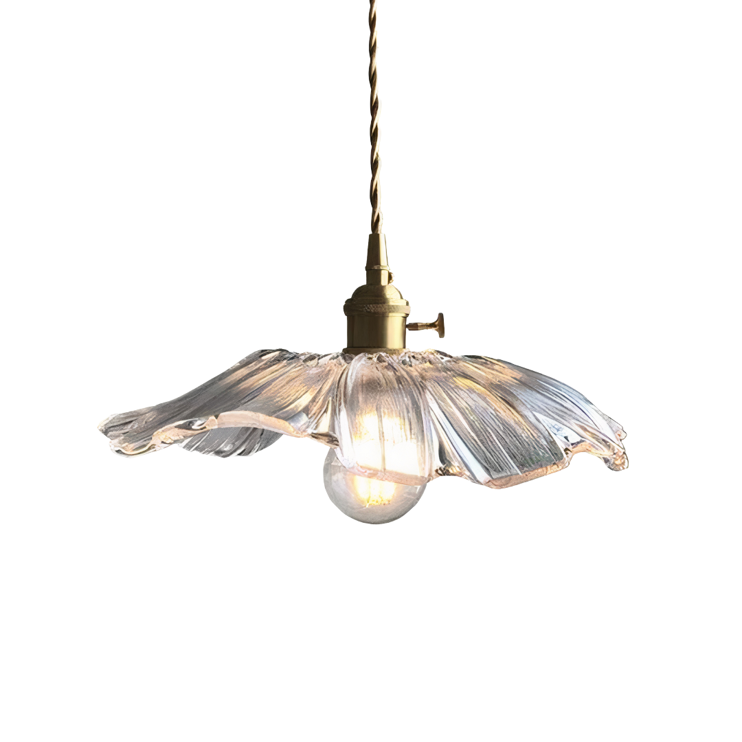 Floral Glass Pendant Light | Ribbed Shade, Gold Socket