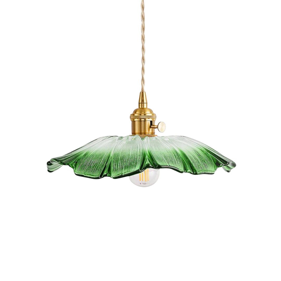 Floral Glass Pendant Light | Ribbed Shade, Gold Socket