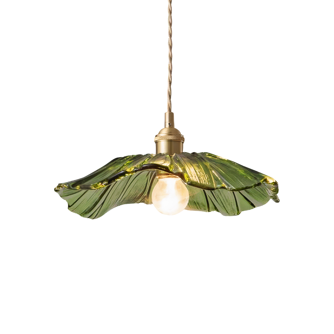 Floral Glass Pendant Light | Ribbed Shade, Gold Socket