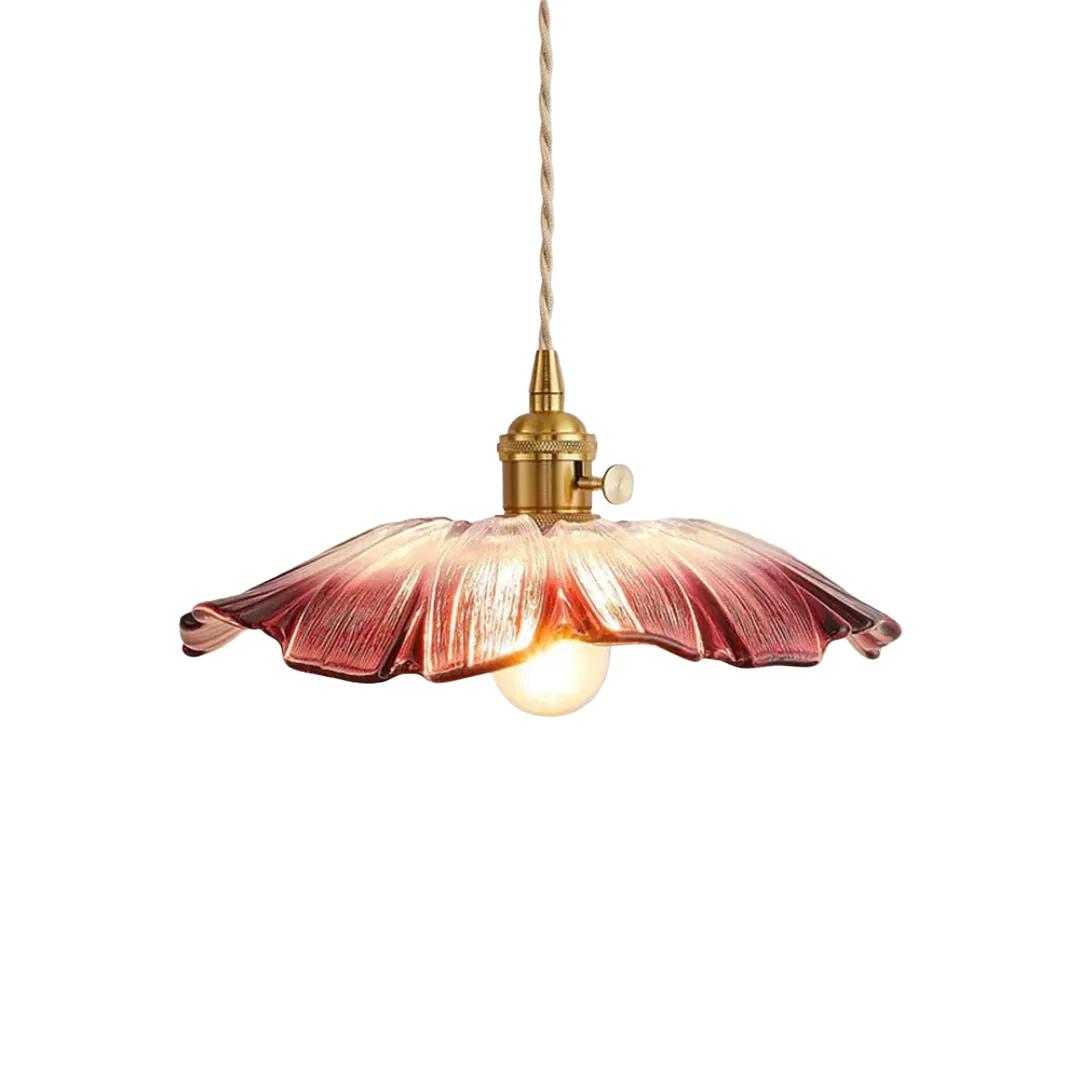 Floral Glass Pendant Light | Ribbed Shade, Gold Socket
