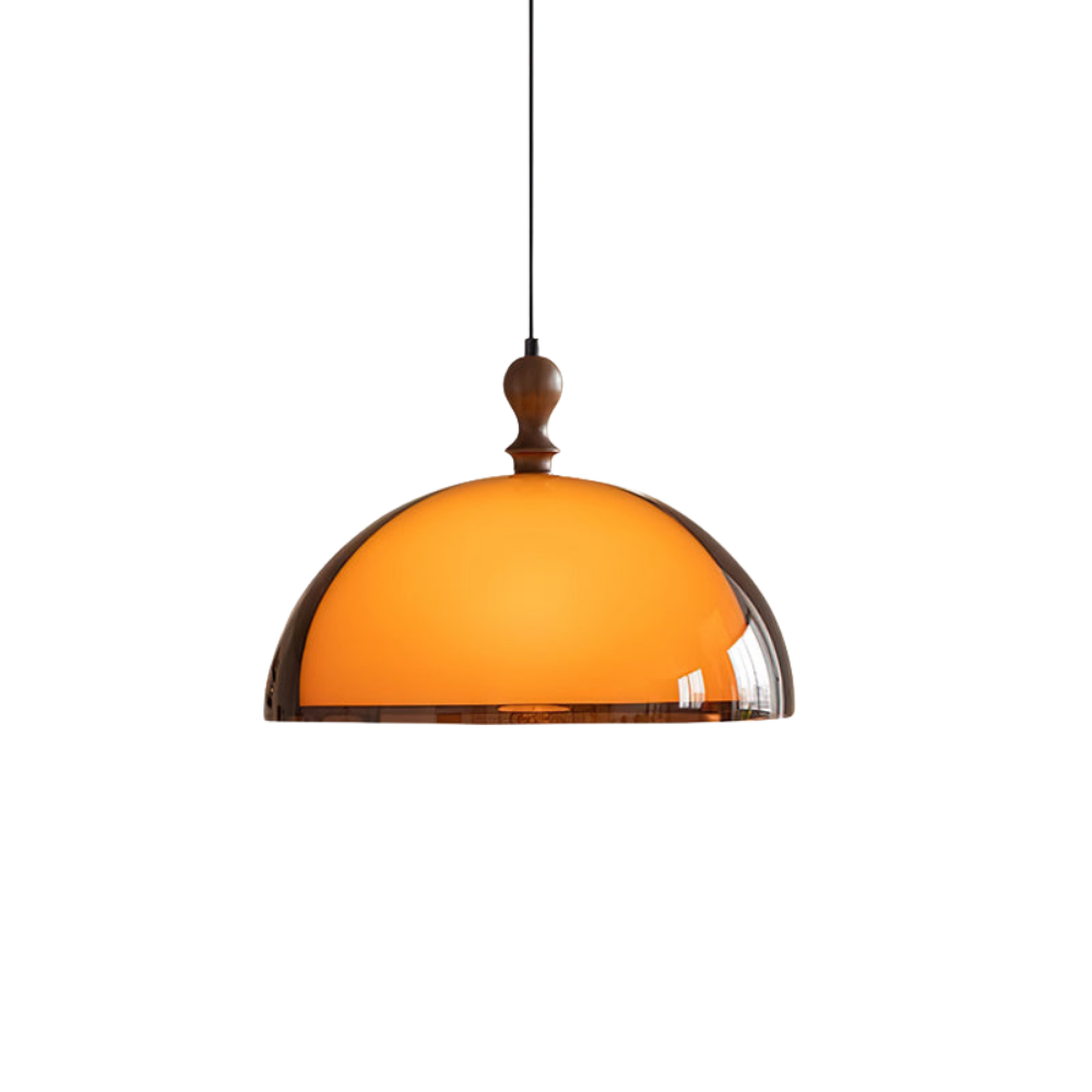 Walnut Wood Dome Pendant Light | Modern Round, Warm Acrylic Shade