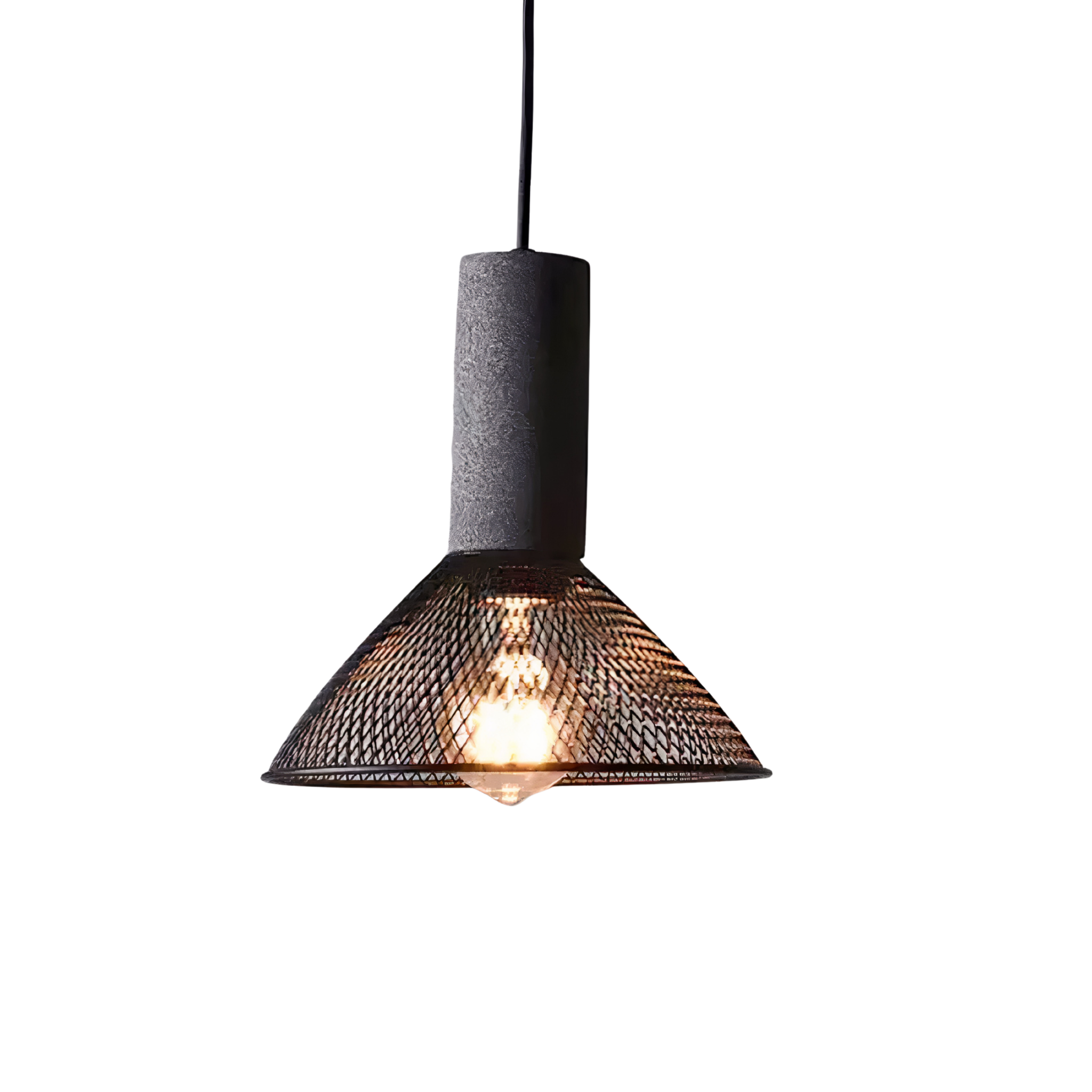 Concrete and Wire Cage Pendant Light | Industrial Mesh Design, E27