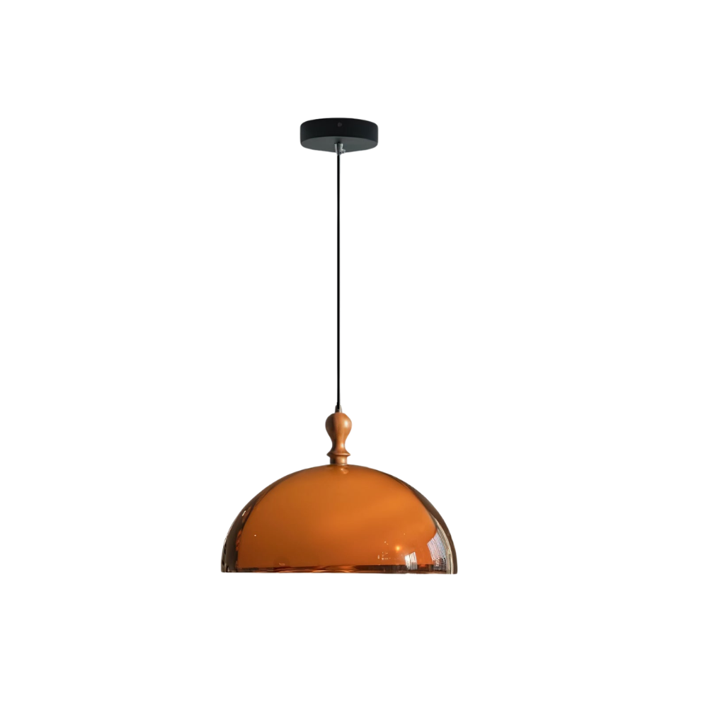 Walnut Wood Dome Pendant Light | Modern Round, Warm Acrylic Shade