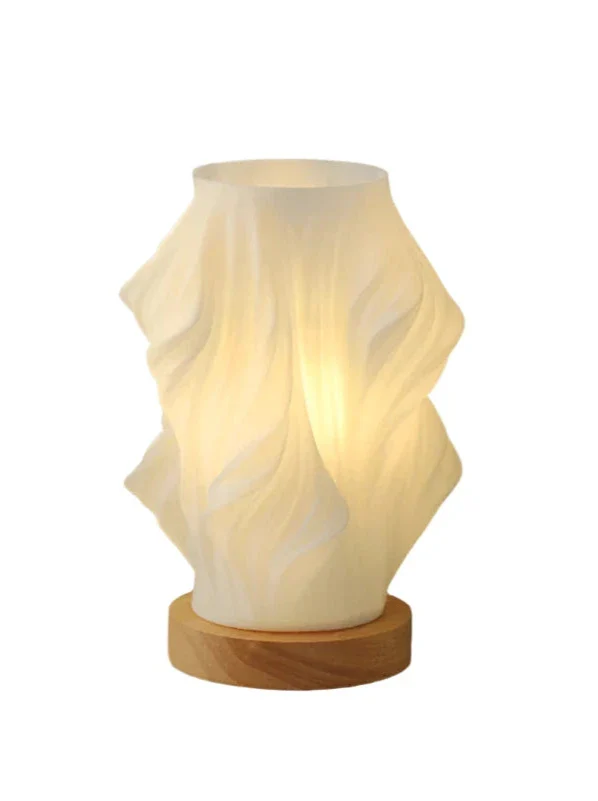 Sculptural Wood Base Table Lamp | Dimmable, USB, Wave Design