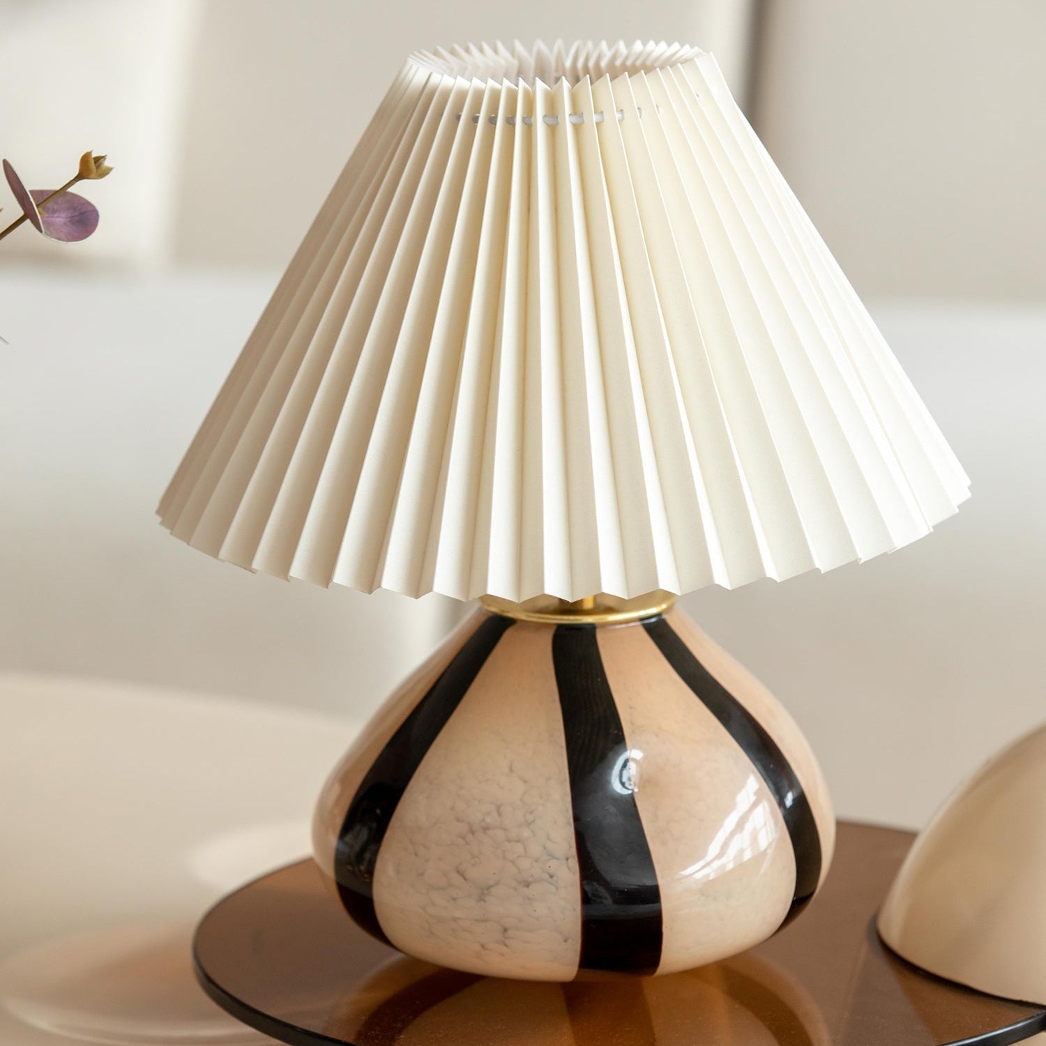Pleated Fabric Table Lamp with Glass Base | Soft Structured Light, E27