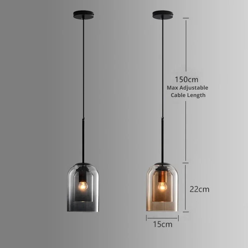 Smoked Glass Double Pendant Light | Sculptural Design, E27