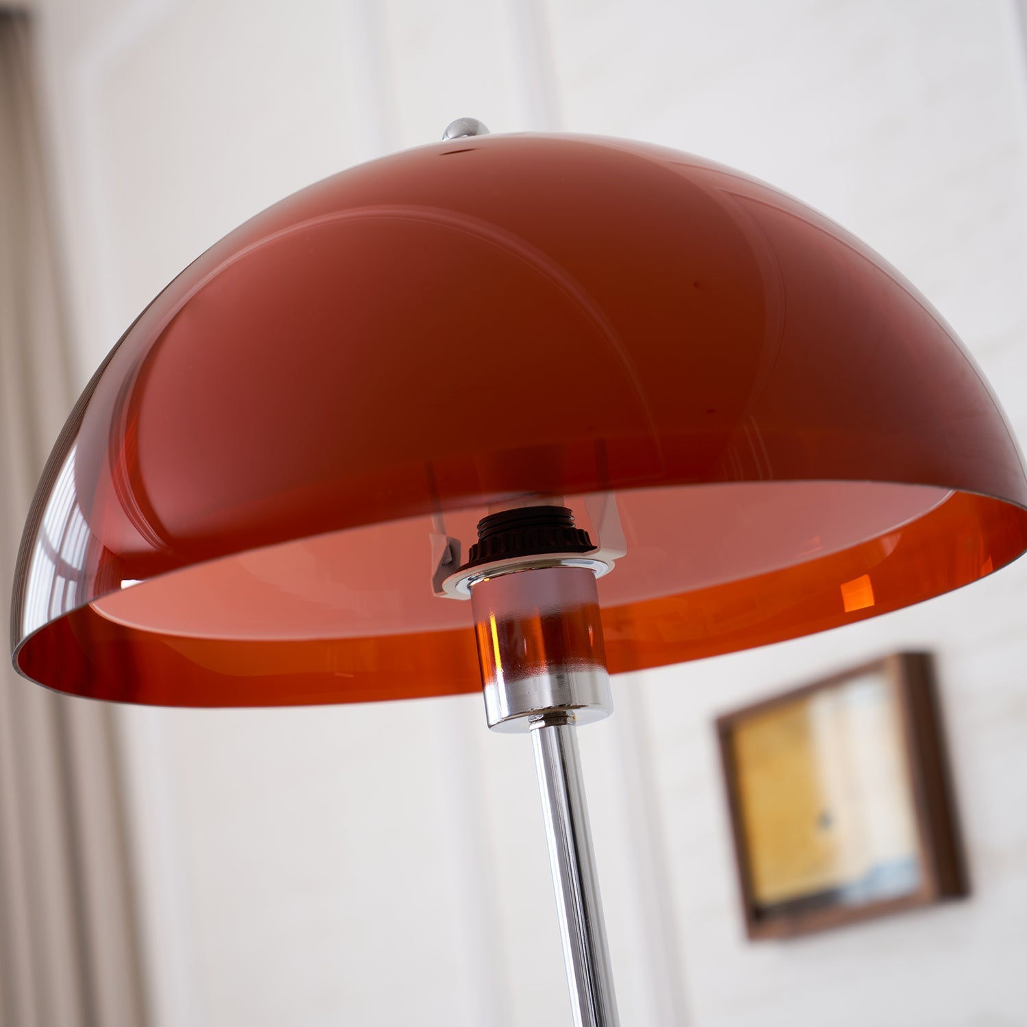 Walnut Wood Floor Lamp with Amber Dome | Mid-Century Vintage Style, E27