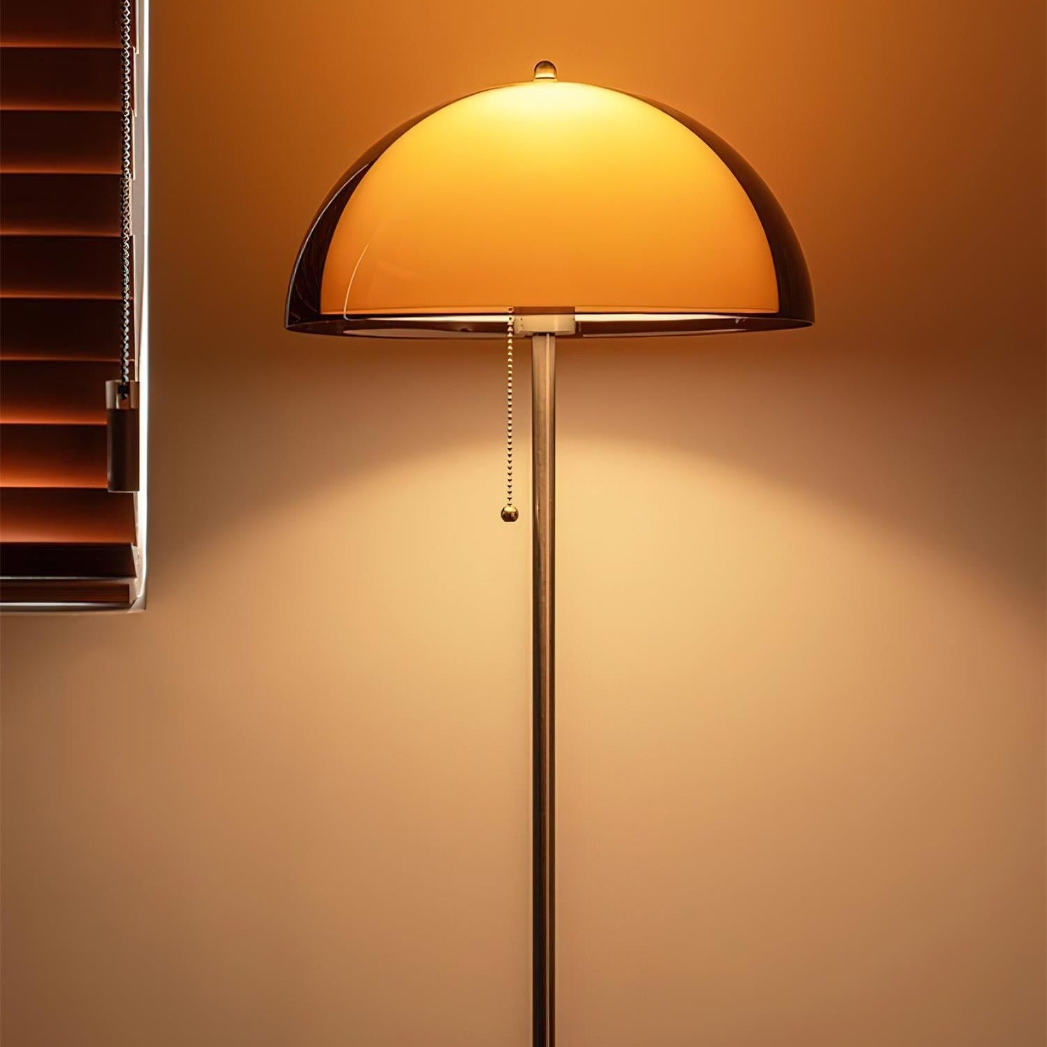 Walnut Wood Floor Lamp with Amber Dome | Mid-Century Vintage Style, E27