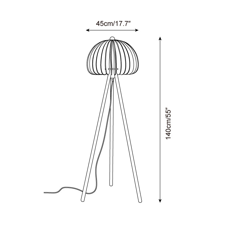 Wood Slat Tripod Floor Lamp | Sculptural Dome Shade, Natural Wood
