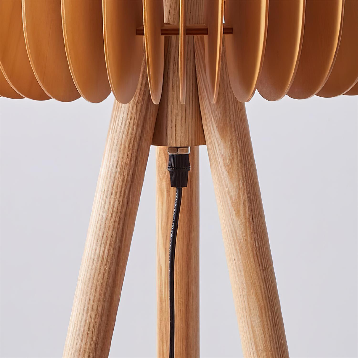 Wood Slat Tripod Floor Lamp | Sculptural Dome Shade, Natural Wood