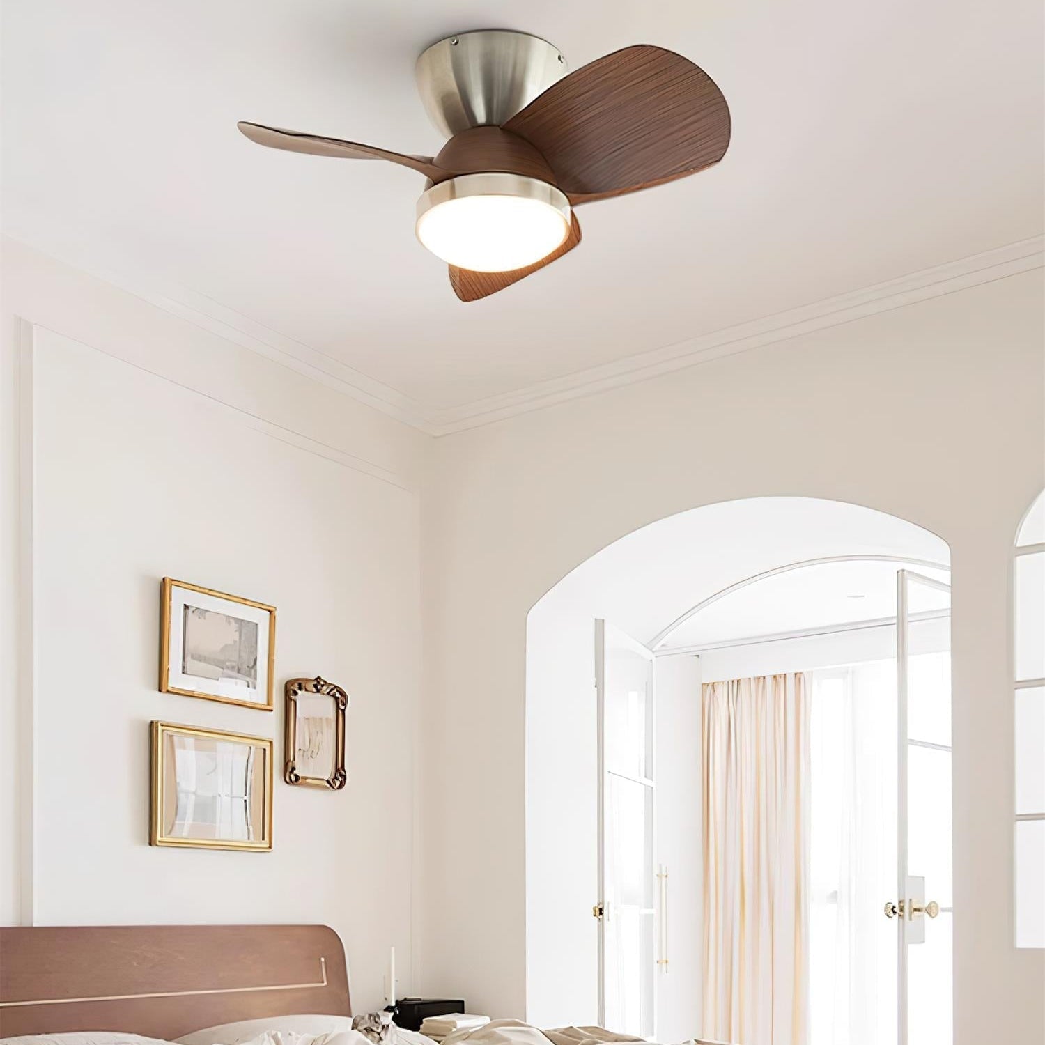 Wood Ceiling Fan with LED Light | Walnut and Nickel, 24 in