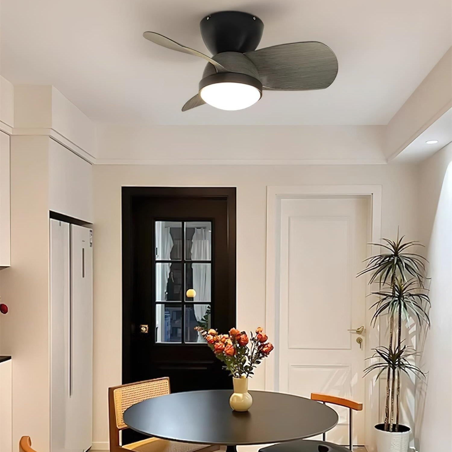 Wood Ceiling Fan with LED Light | Walnut and Nickel, 24 in
