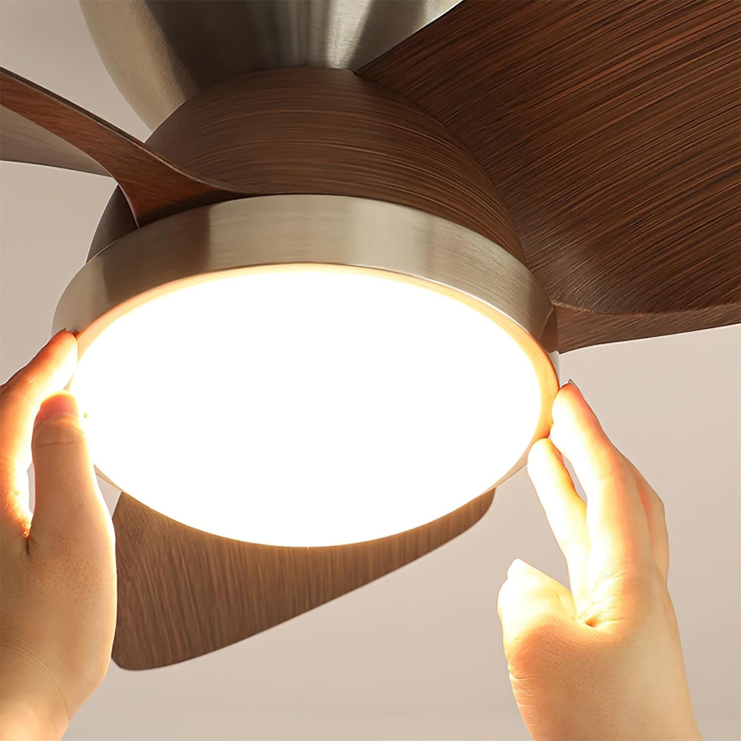 Wood Ceiling Fan with LED Light | Walnut and Nickel, 24 in