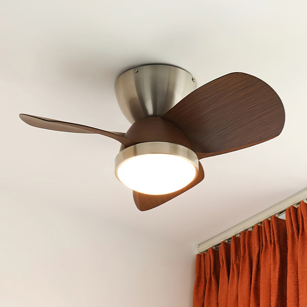 Wood Ceiling Fan with LED Light | Walnut and Nickel, 24 in