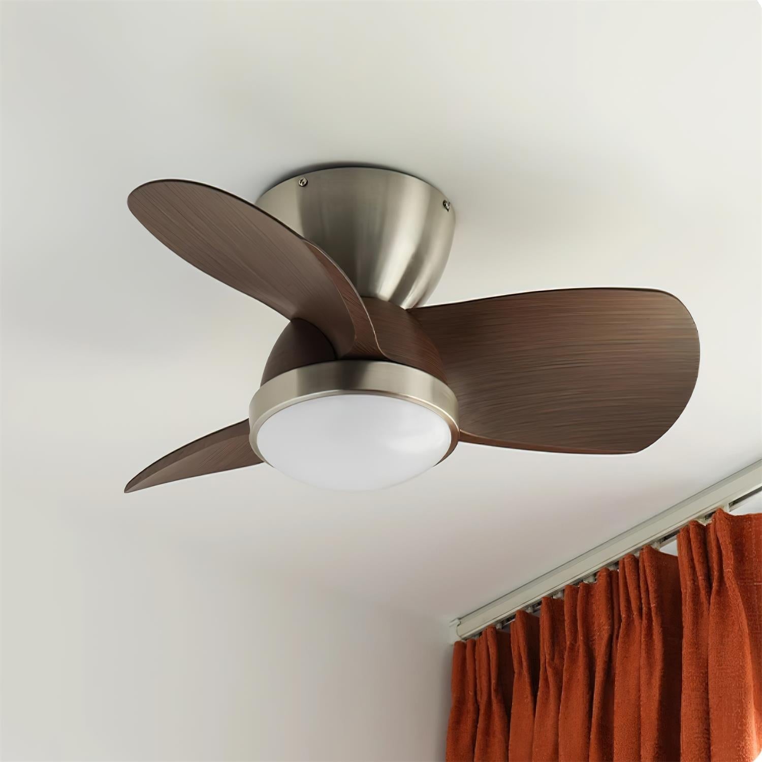 Wood Ceiling Fan with LED Light | Walnut and Nickel, 24 in