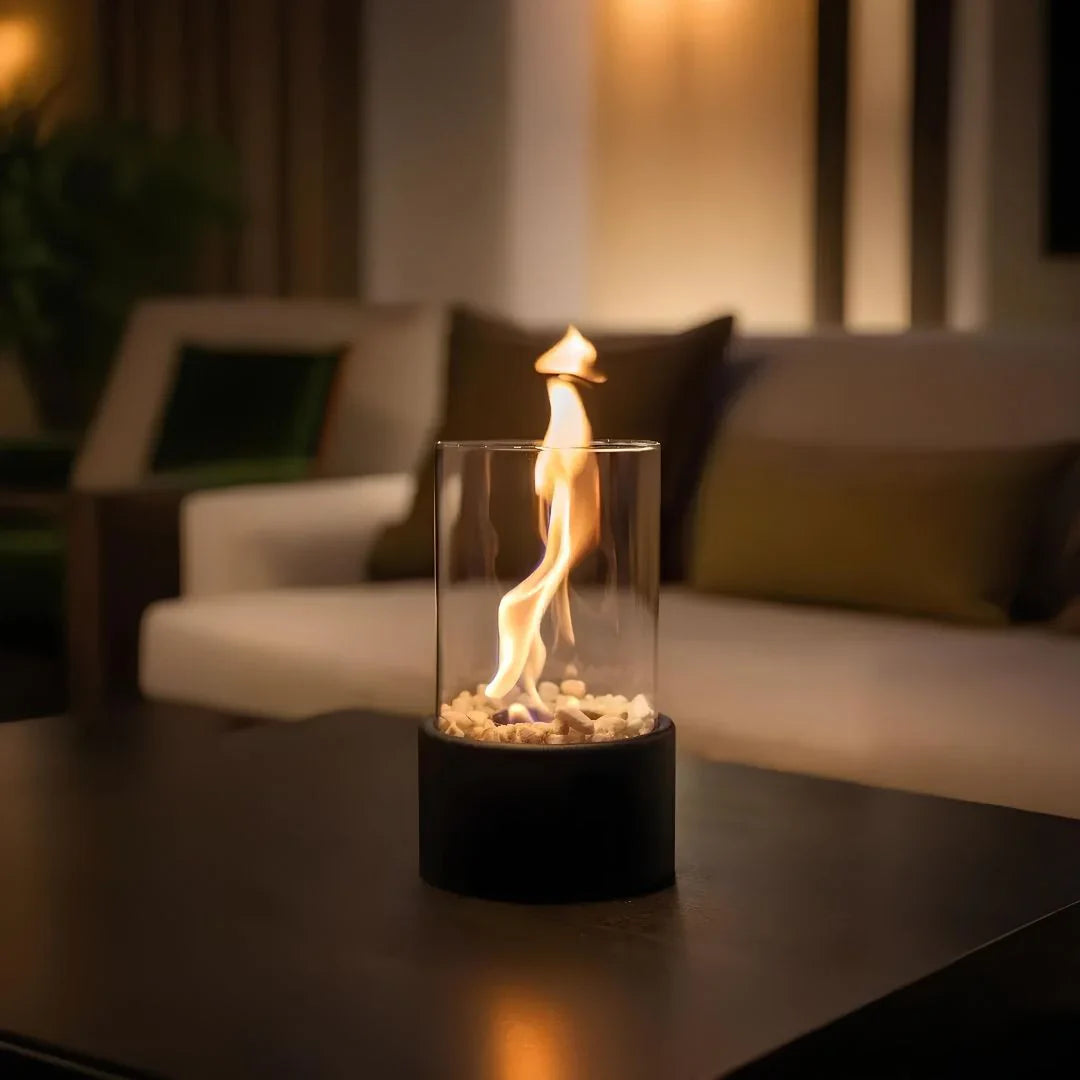 Round Glass Oil Lamp | Open Flame Table Decor, Metal Frame