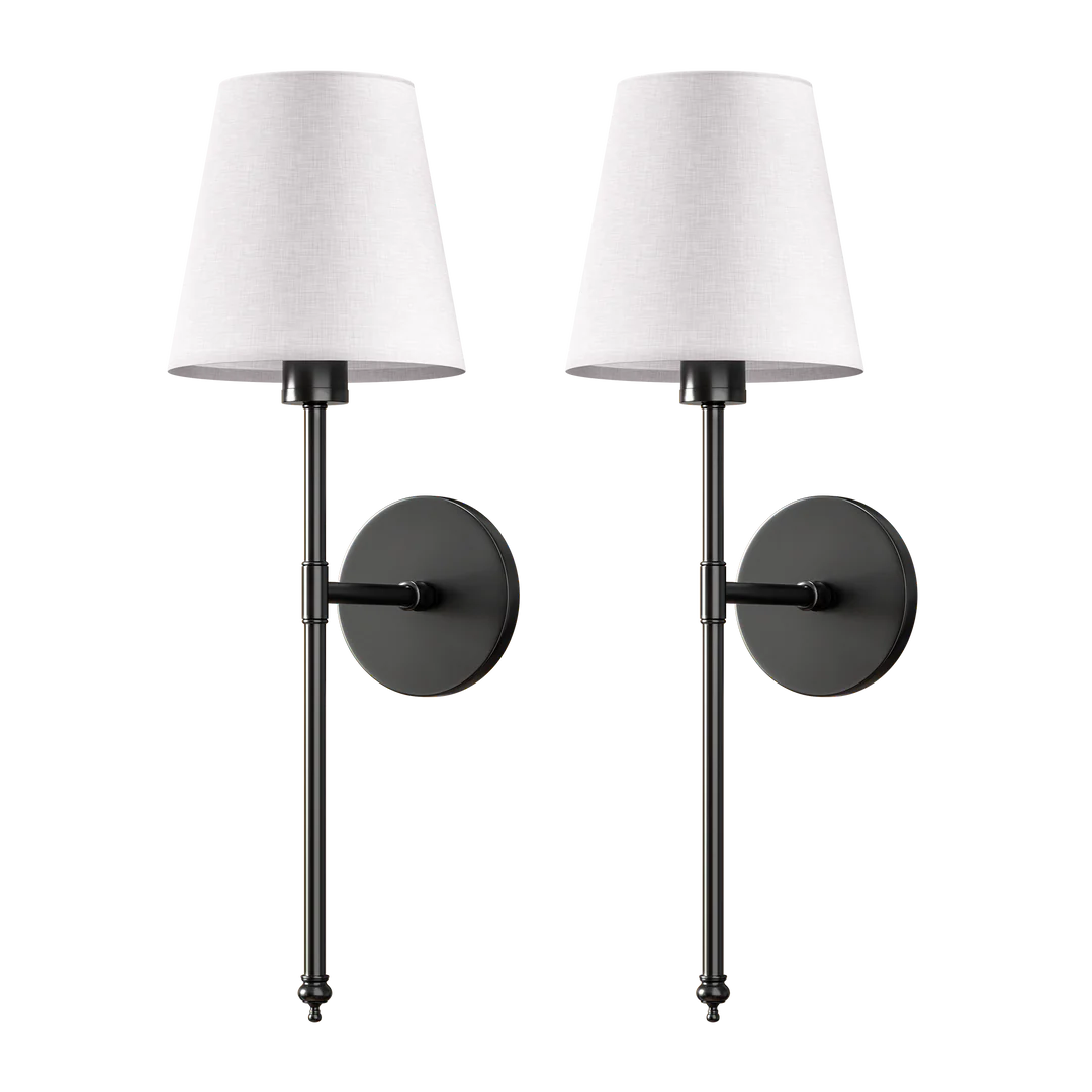 Wireless Wall Sconces with Fabric Shade | Set of 2, No Hardwiring