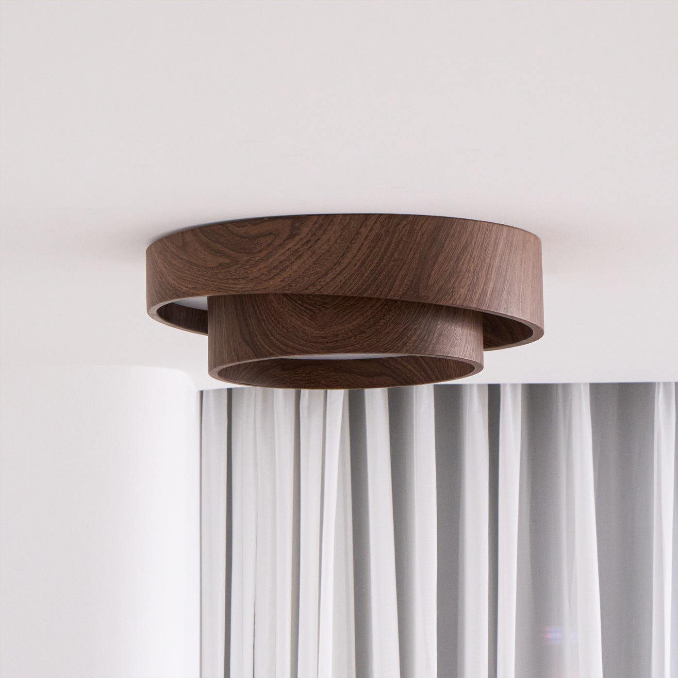 Round Walnut-Look LED Ceiling Light | Dimmable, Low Profile