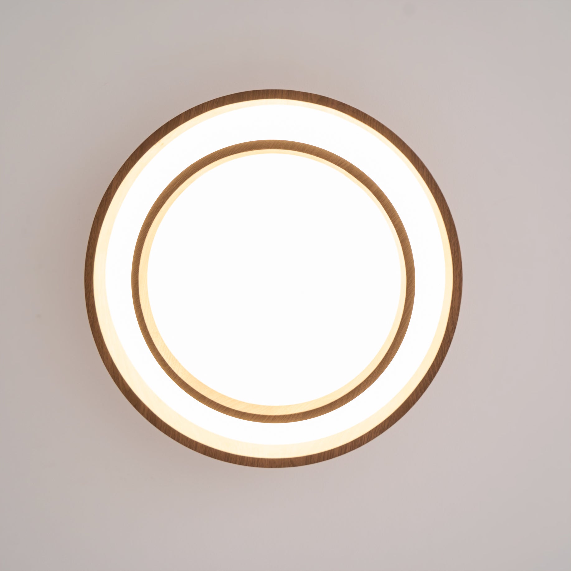 Round Walnut-Look LED Ceiling Light | Dimmable, Low Profile