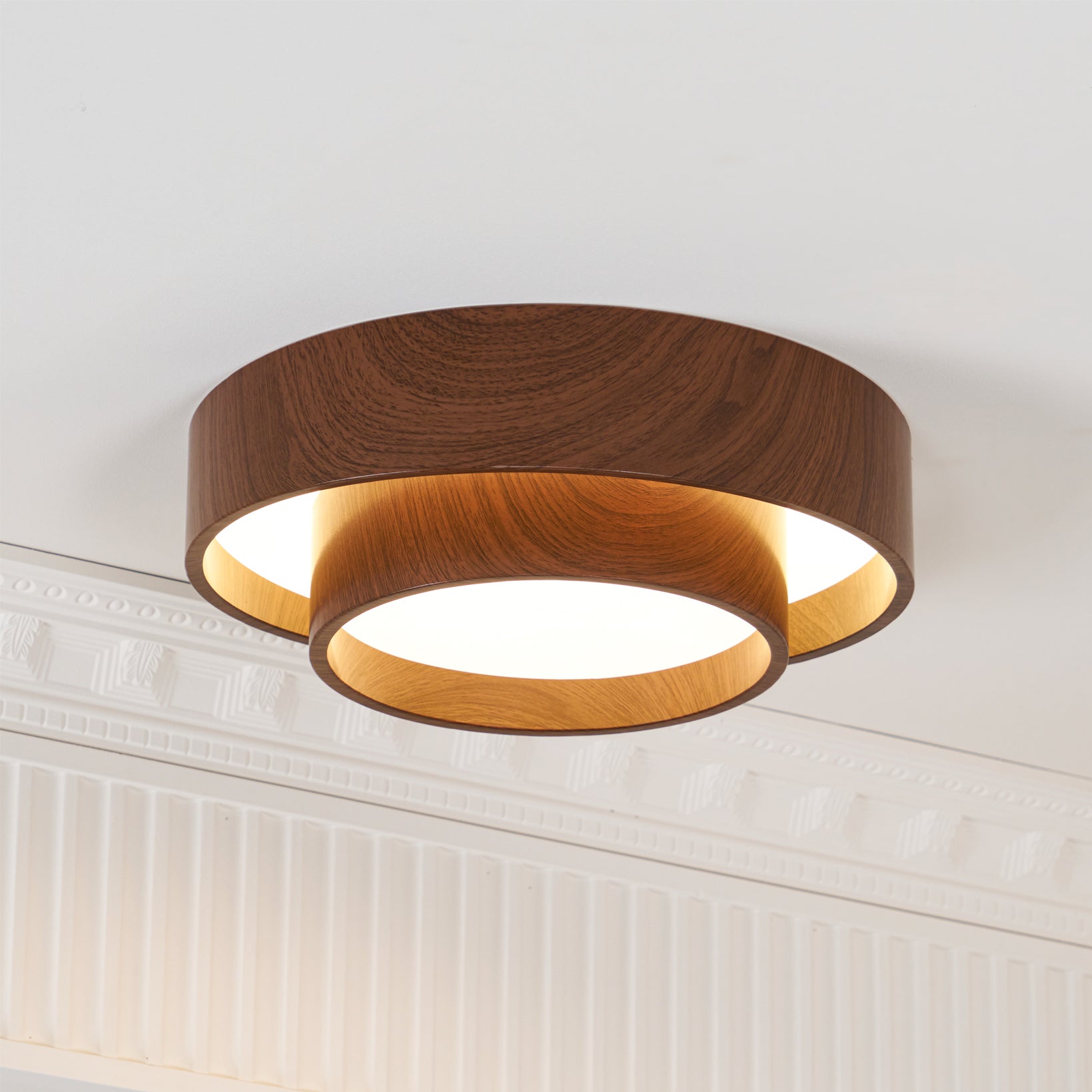 Round Walnut-Look LED Ceiling Light | Dimmable, Low Profile