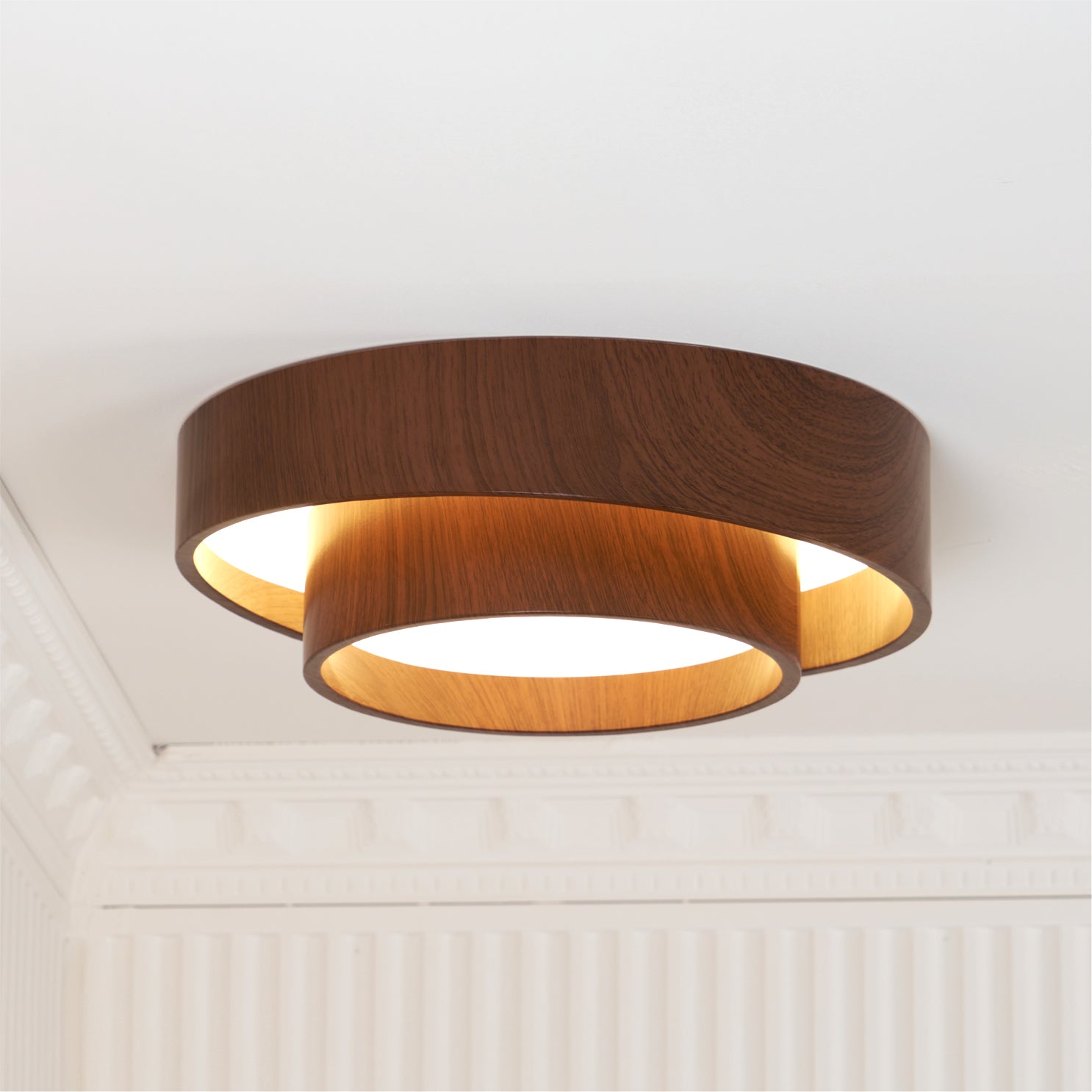 Round Walnut-Look LED Ceiling Light | Dimmable, Low Profile