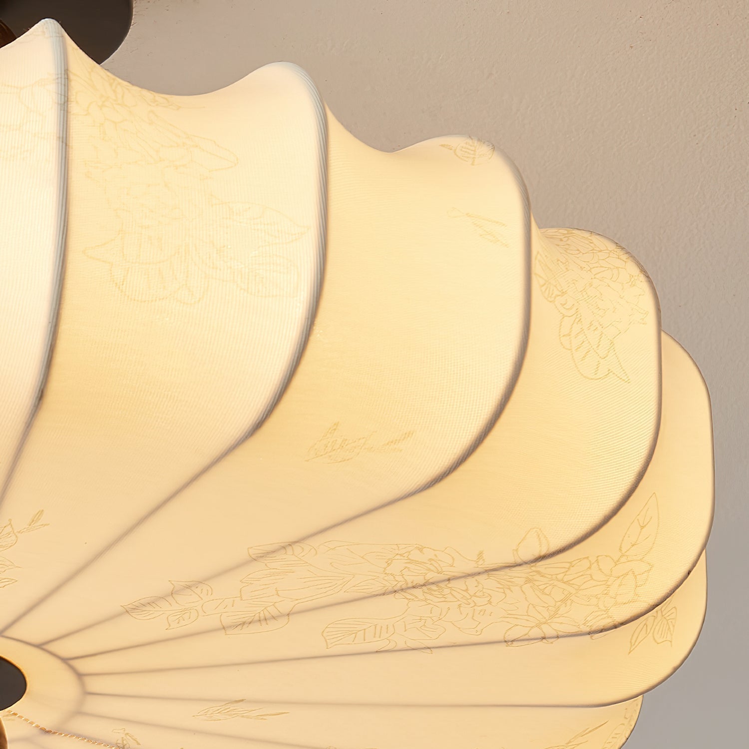 Floral Fabric Ceiling Light | Walnut Wood Detail, Warm 3000K LED