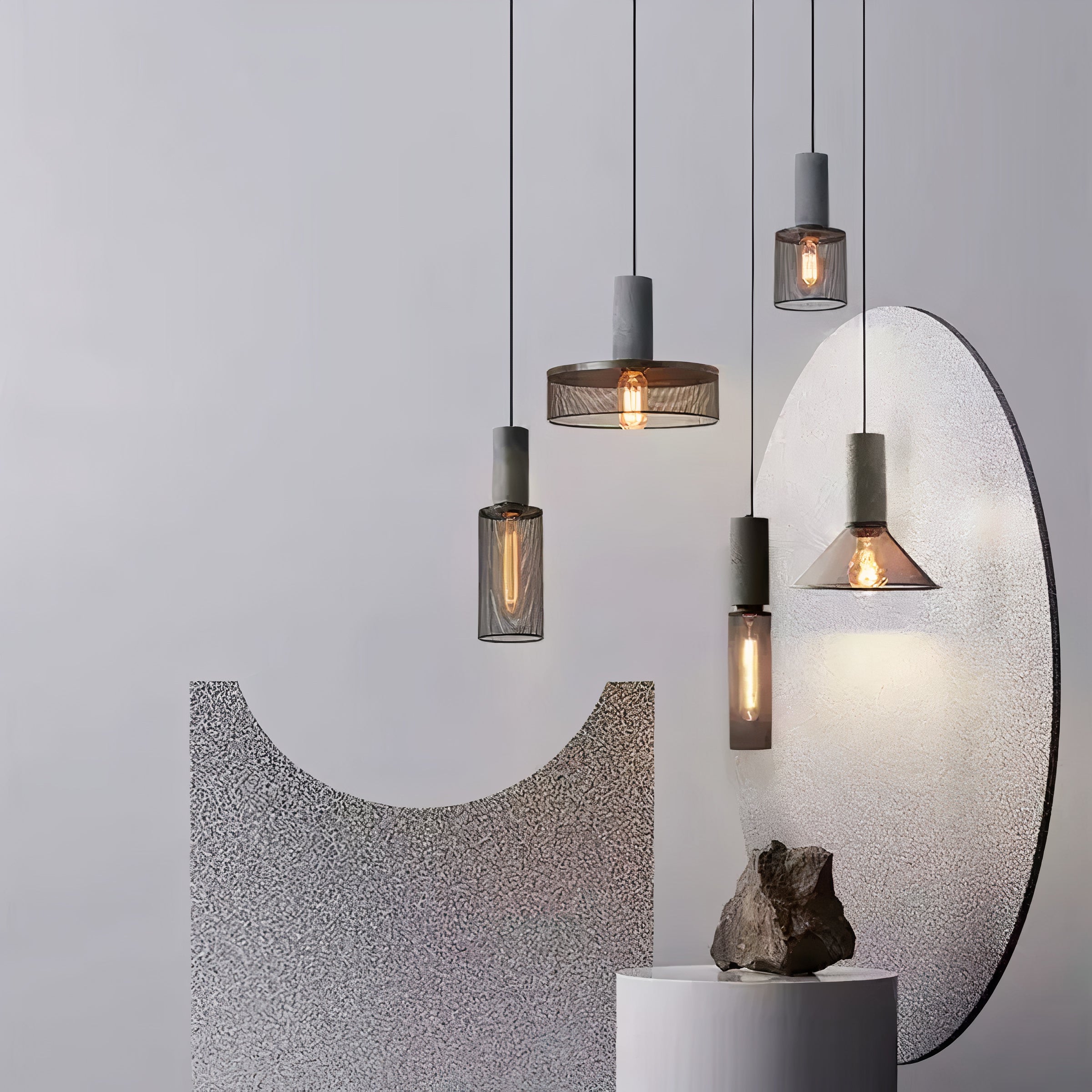 Concrete and Wire Cage Pendant Light | Industrial Mesh Design, E27