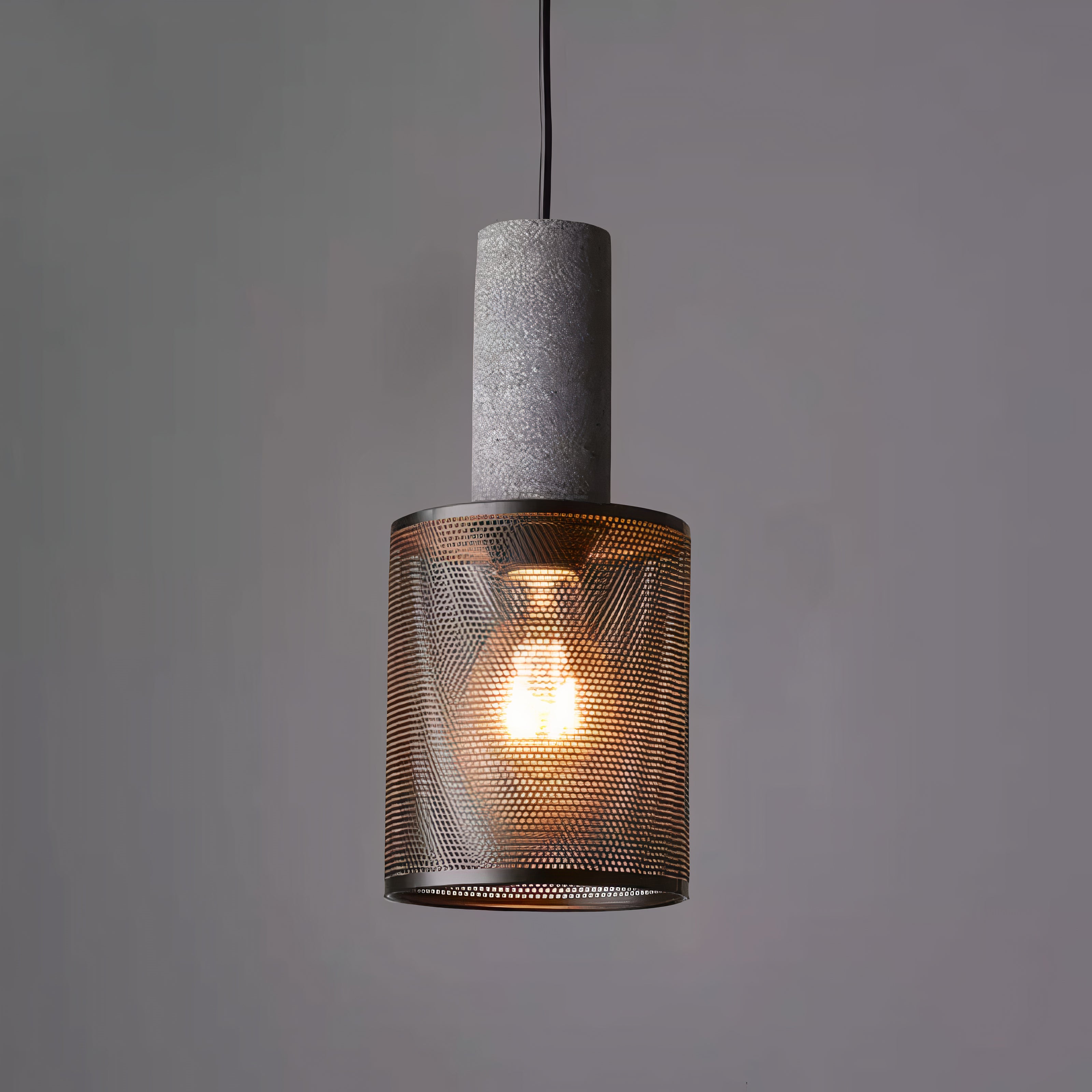 Concrete and Wire Cage Pendant Light | Industrial Mesh Design, E27