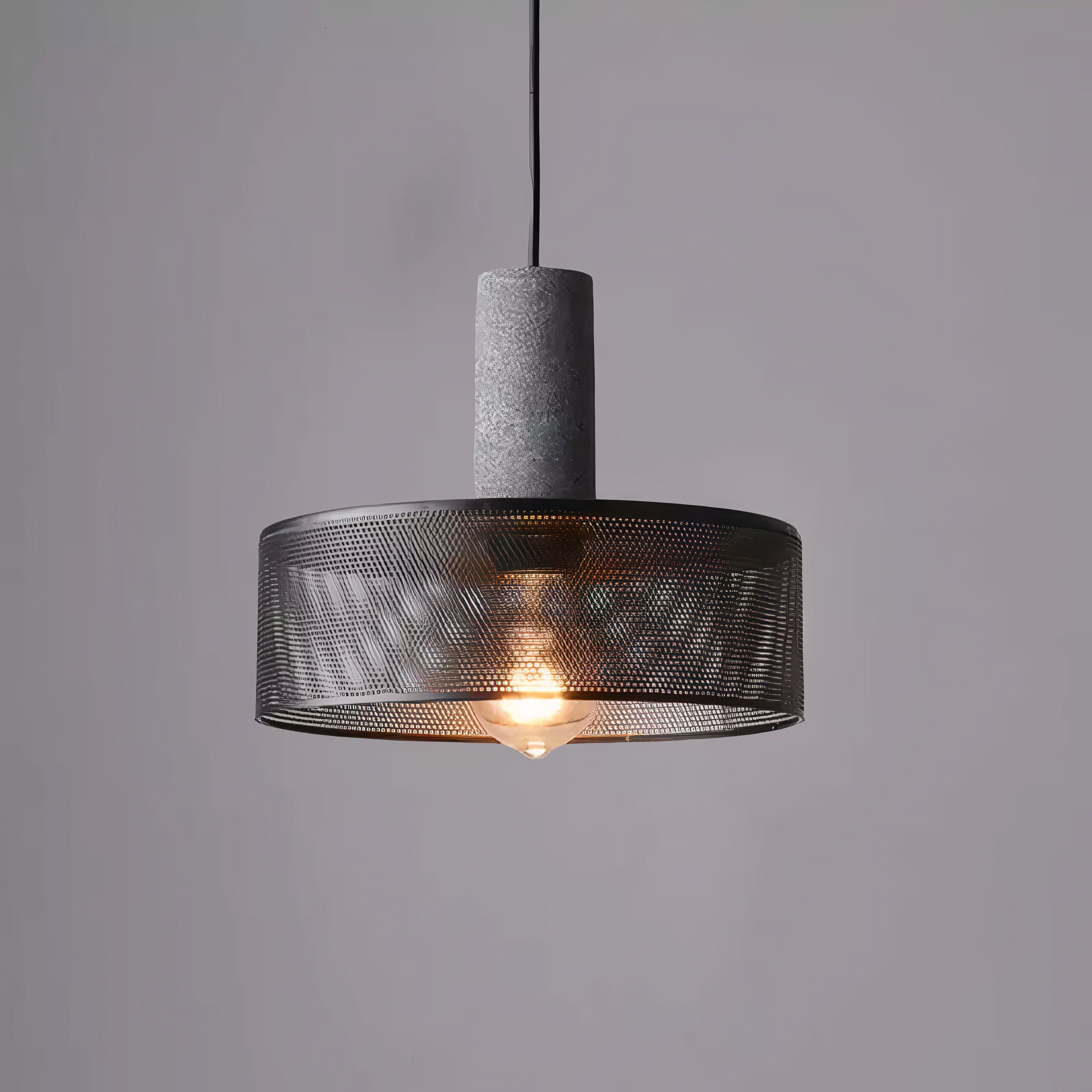 Concrete and Wire Cage Pendant Light | Industrial Mesh Design, E27