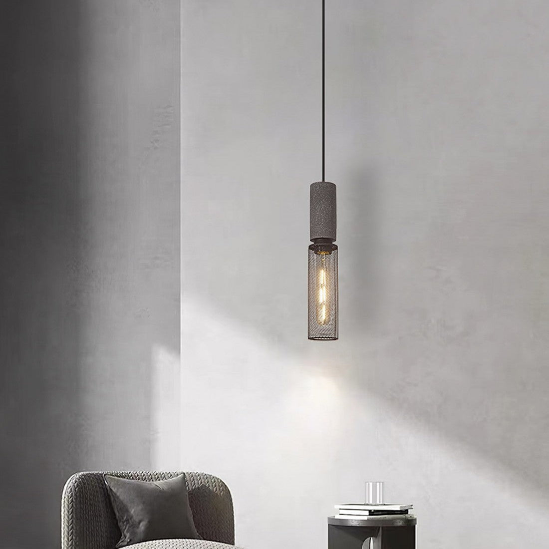 Concrete and Wire Cage Pendant Light | Industrial Mesh Design, E27