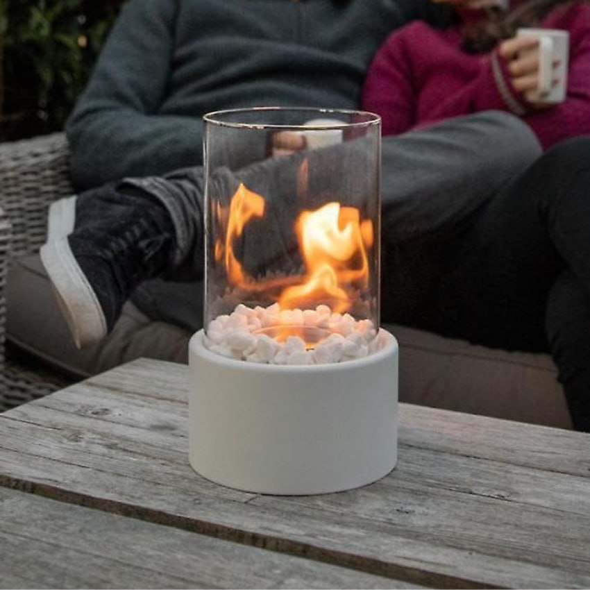 Round Glass Oil Lamp | Open Flame Table Decor, Metal Frame