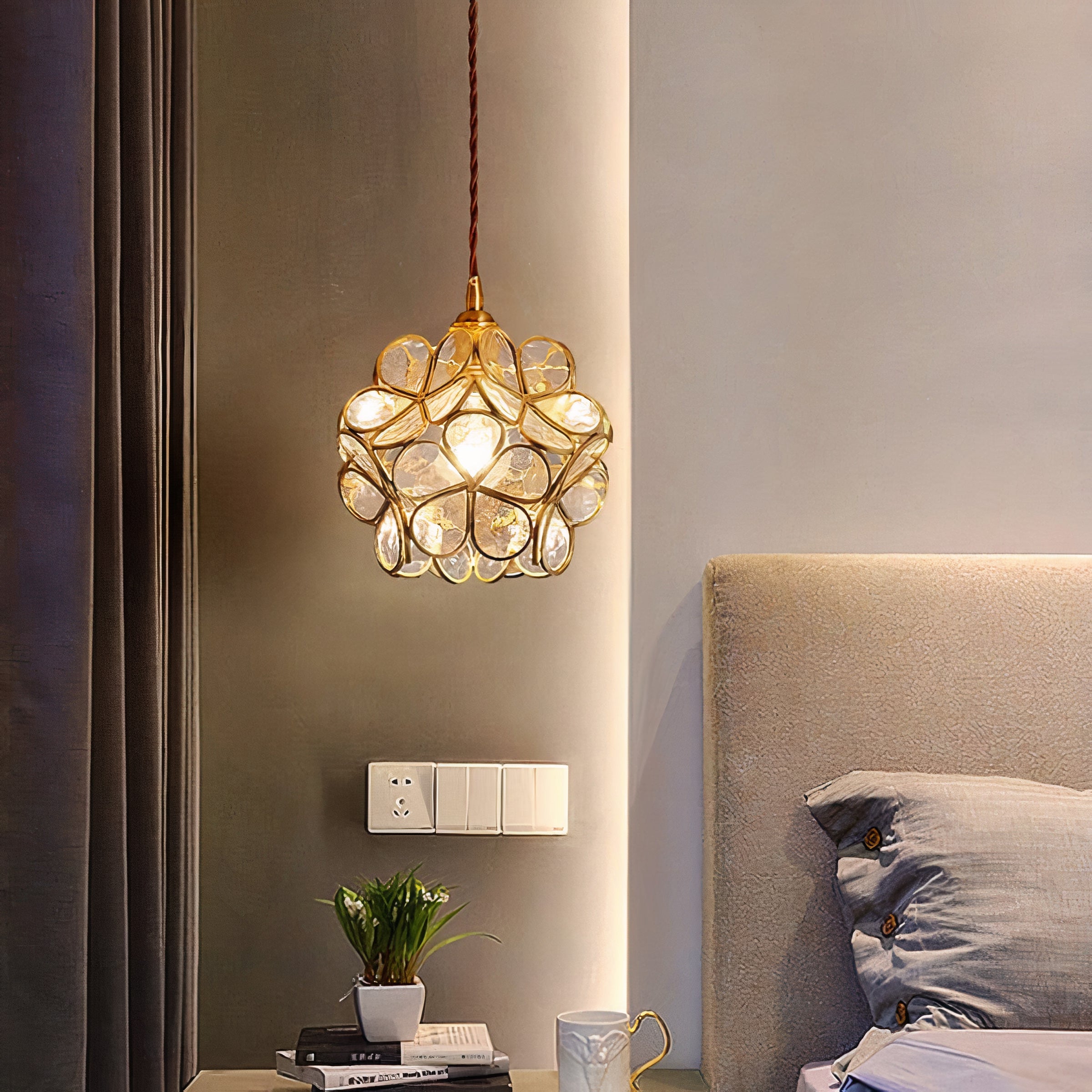 Flower Glass Pendant Light | Brass Vintage Style, E27