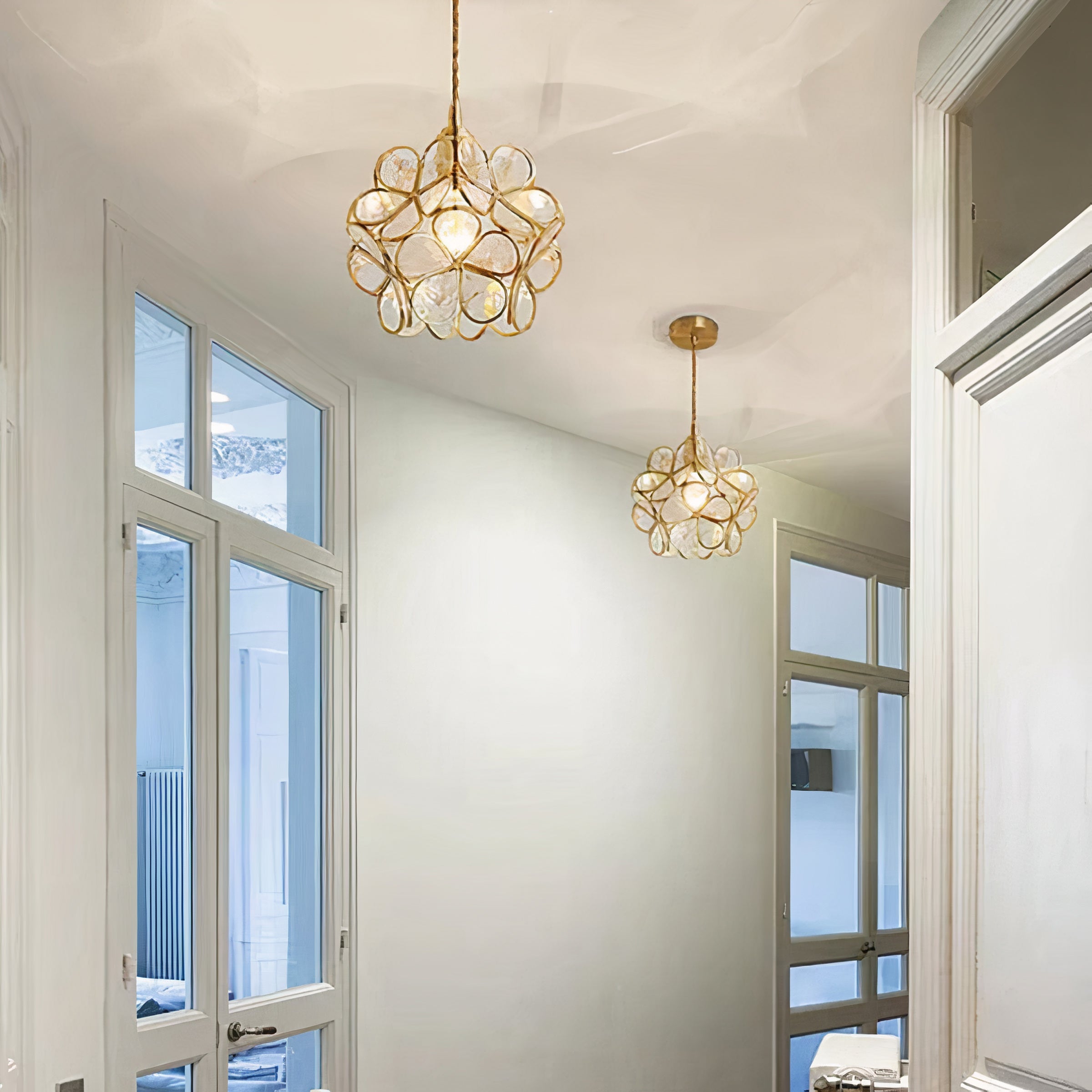 Flower Glass Pendant Light | Brass Vintage Style, E27