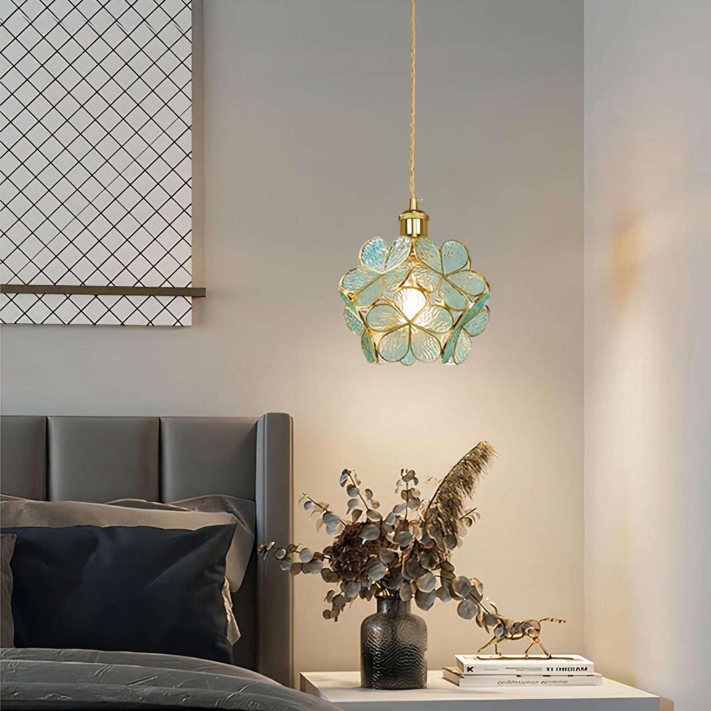 Flower Glass Pendant Light | Brass Vintage Style, E27