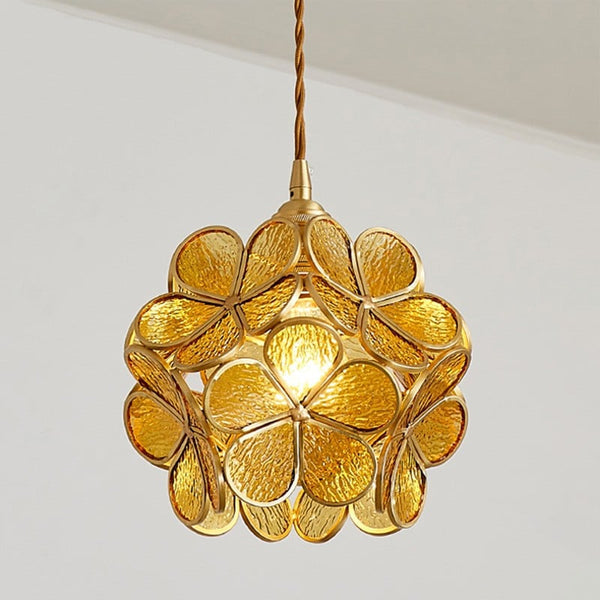 Flower Glass Pendant Light | Brass Vintage Style, E27