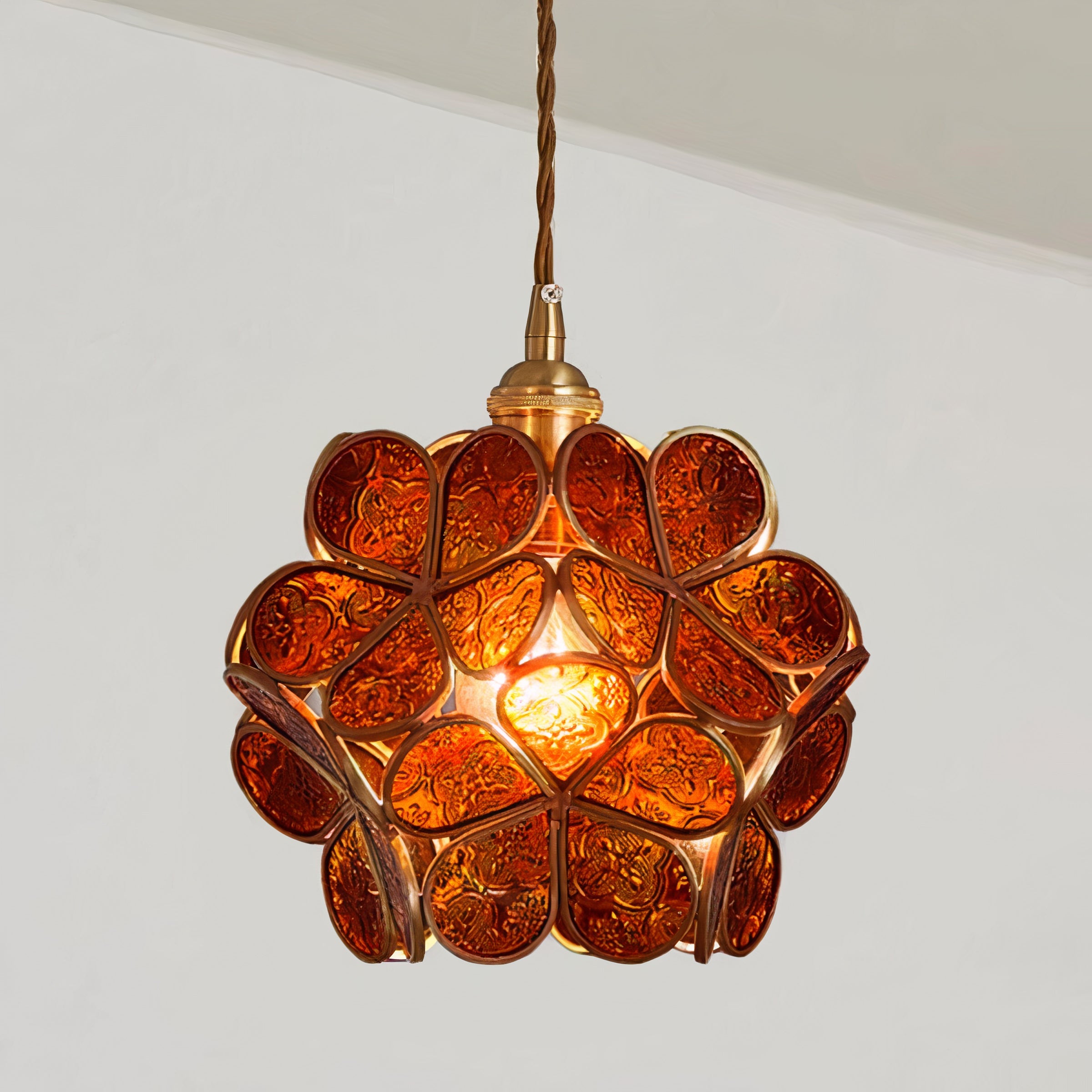 Flower Glass Pendant Light | Brass Vintage Style, E27