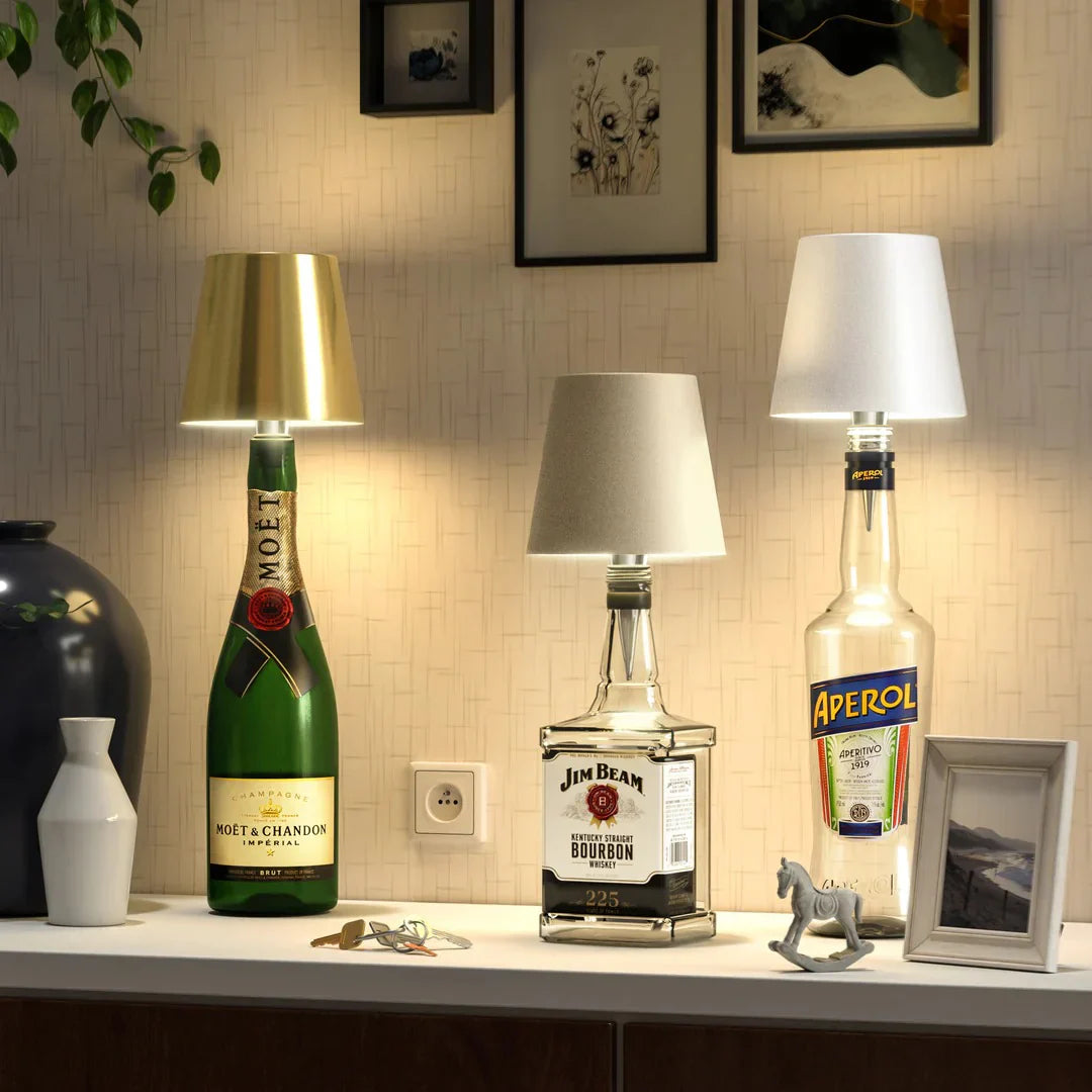 Wireless Bottle Lamp | Rechargeable LED with Cone Shade