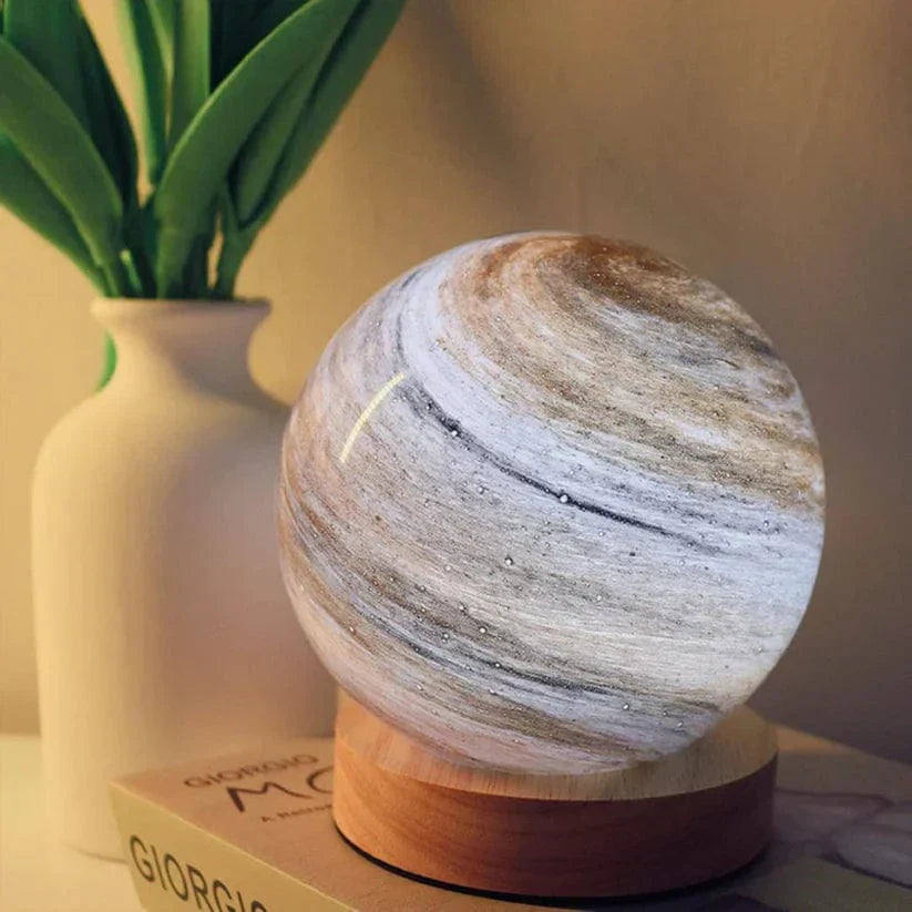 Moon Glass Table Lamp | Dimmable, Wood Base and USB Power