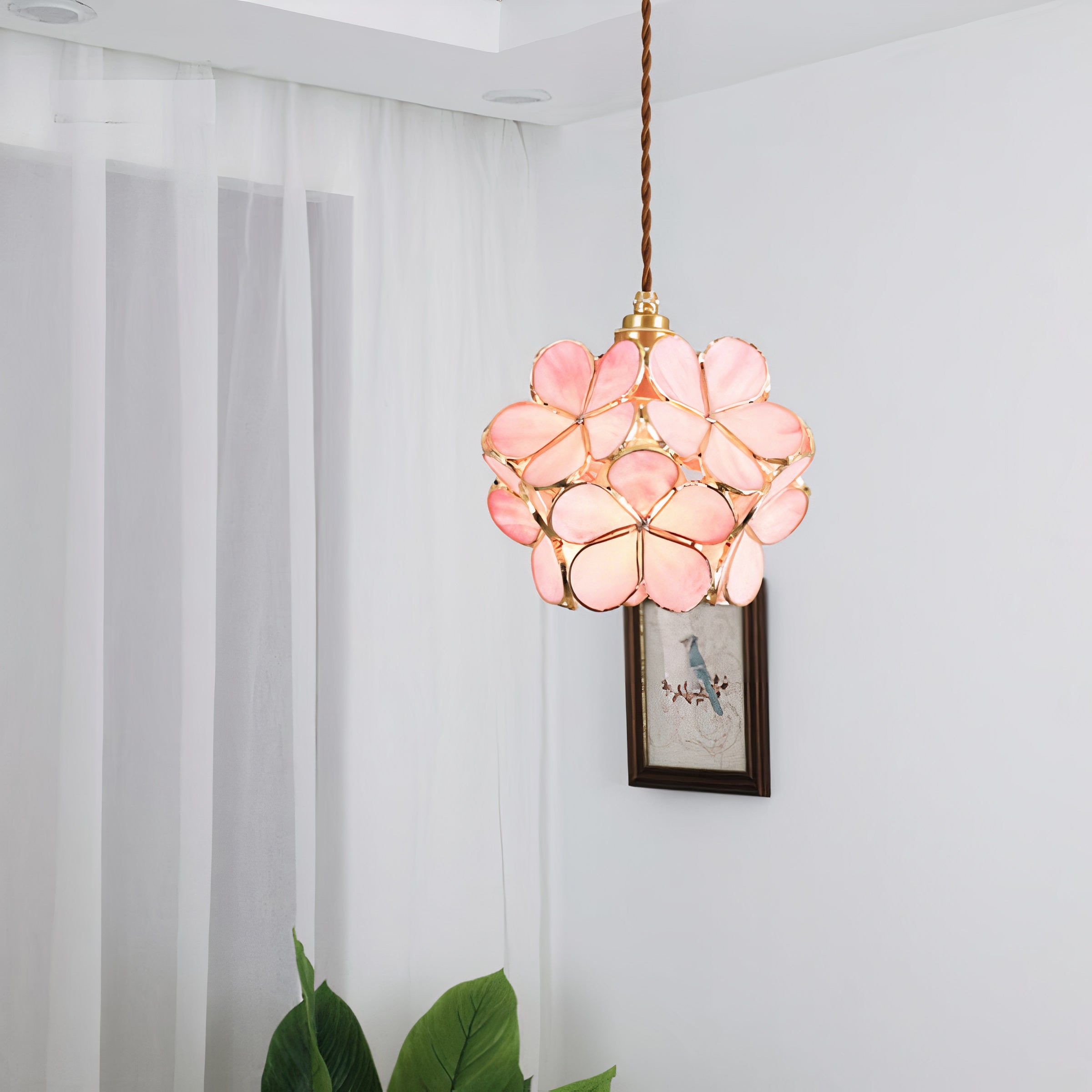 Flower Glass Pendant Light | Brass Vintage Style, E27