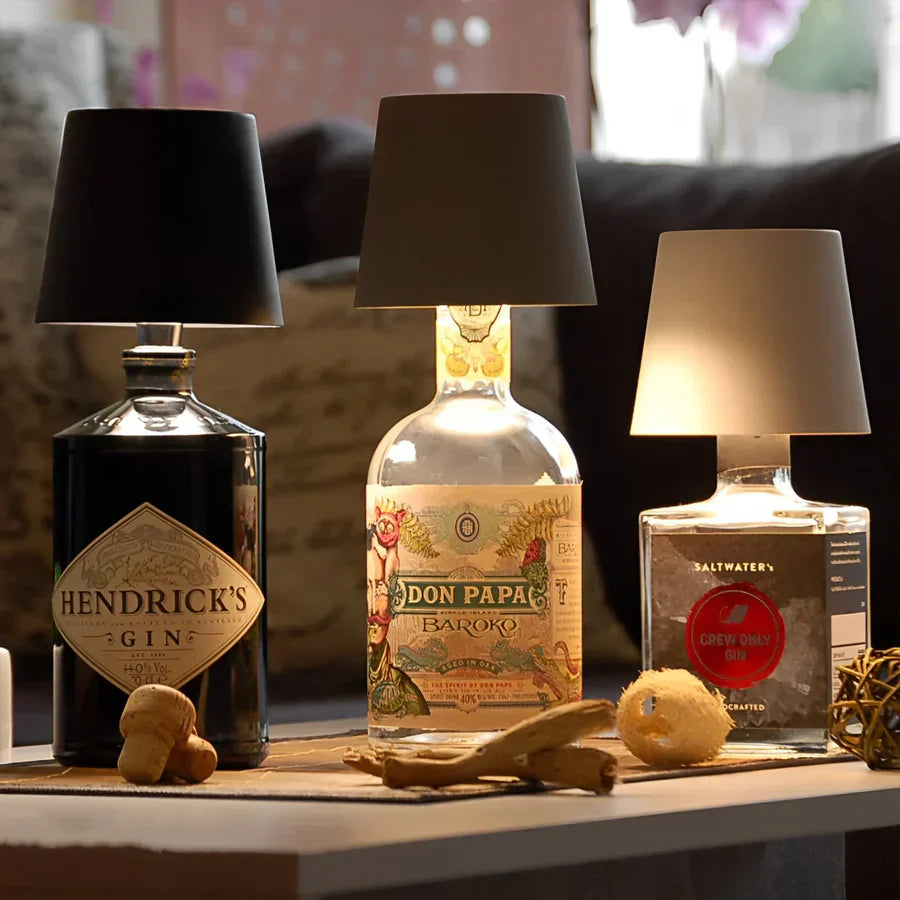 Wireless Bottle Lamp | Rechargeable LED with Cone Shade