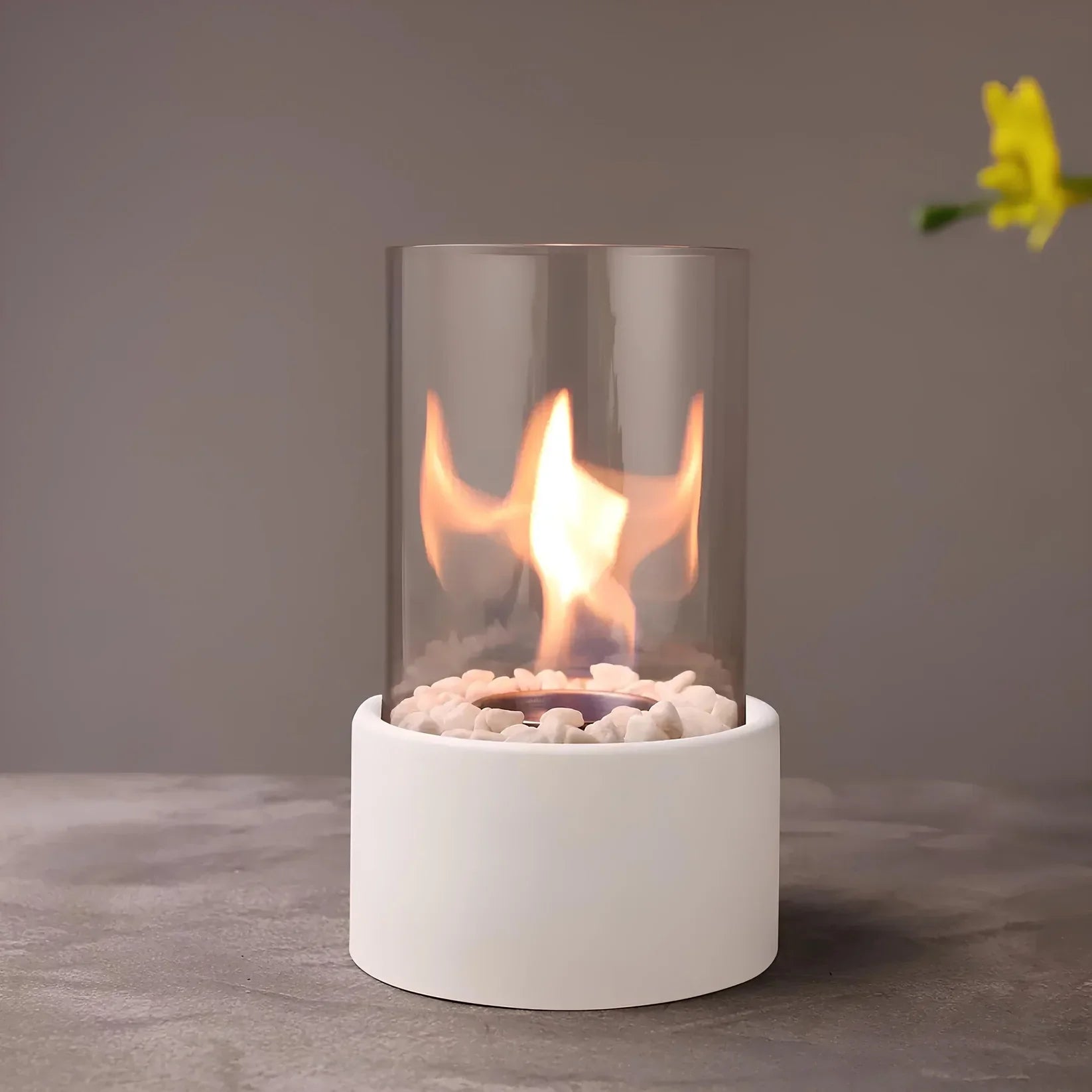 Round Glass Oil Lamp | Open Flame Table Decor, Metal Frame